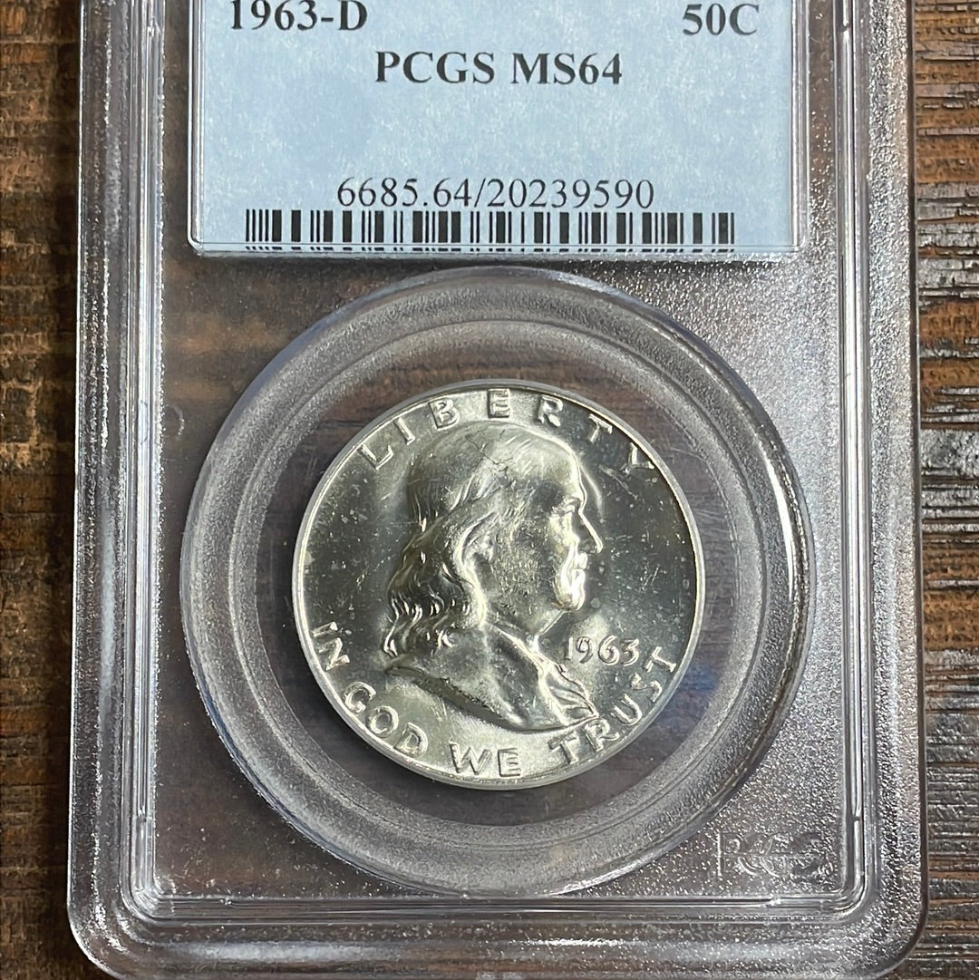 1963-D US 50c Franklin Half Dollar PCGS MS64