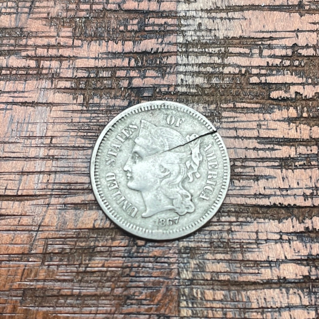 1867 3c US Three Cent Nickel