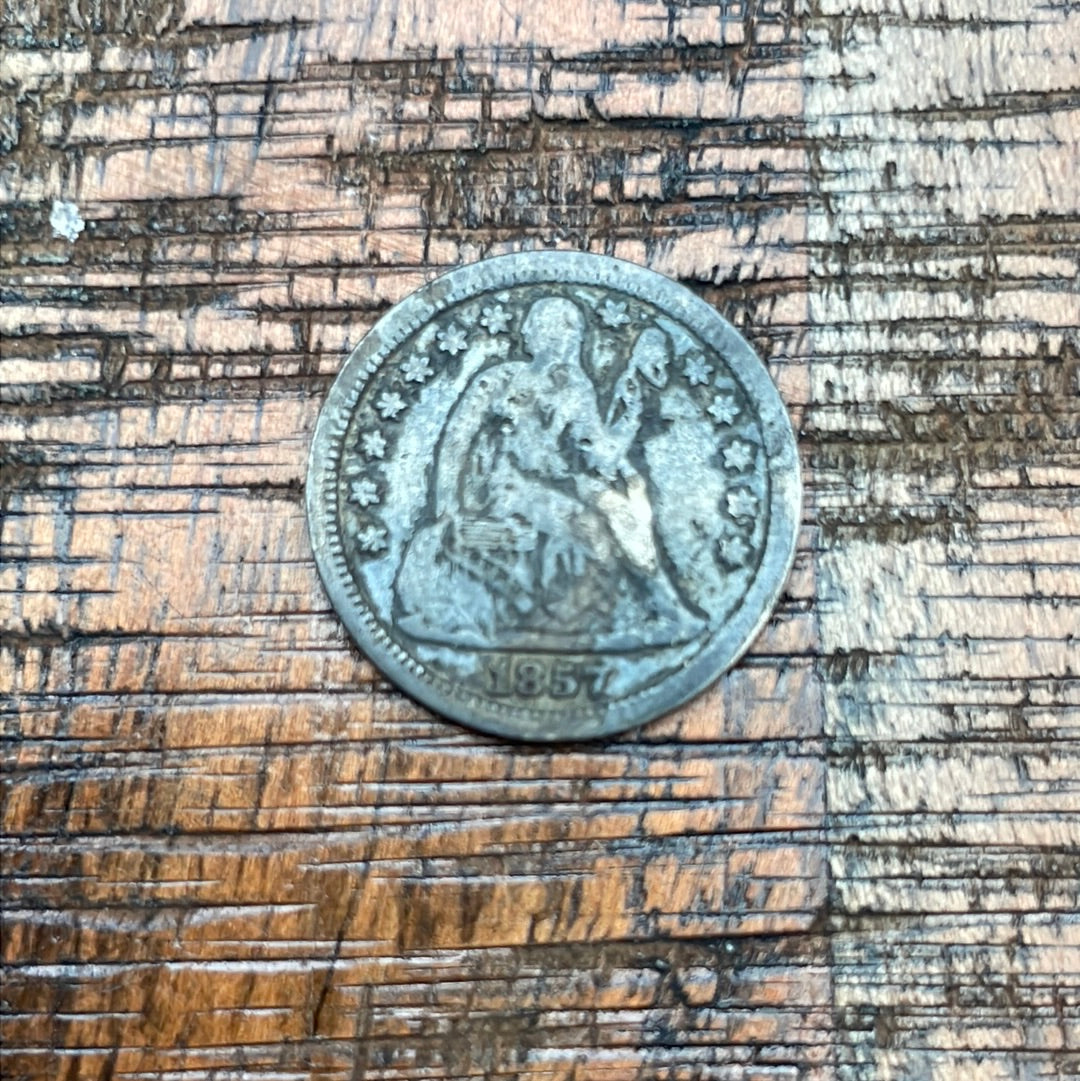 1857 10c US Seated Liberty Dime - 90% Silver