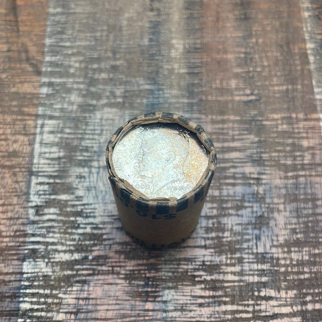 1964 50c Kennedy Half Dollar ~ 1 BU Original Paper Bank Roll ~ 90% Silver ~ $10 Roll ~ Toner