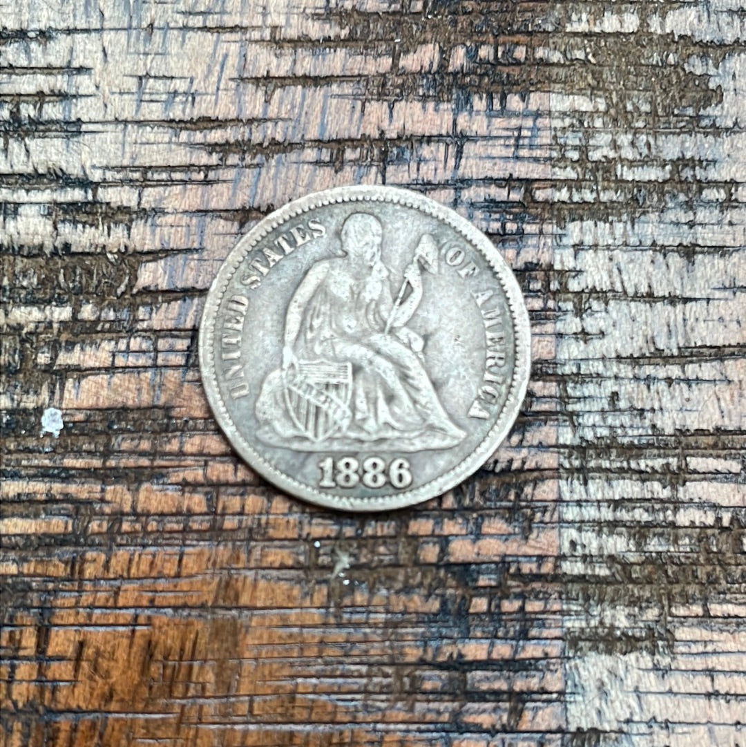 1886 10c US Seated Liberty Dime - 90% Silver