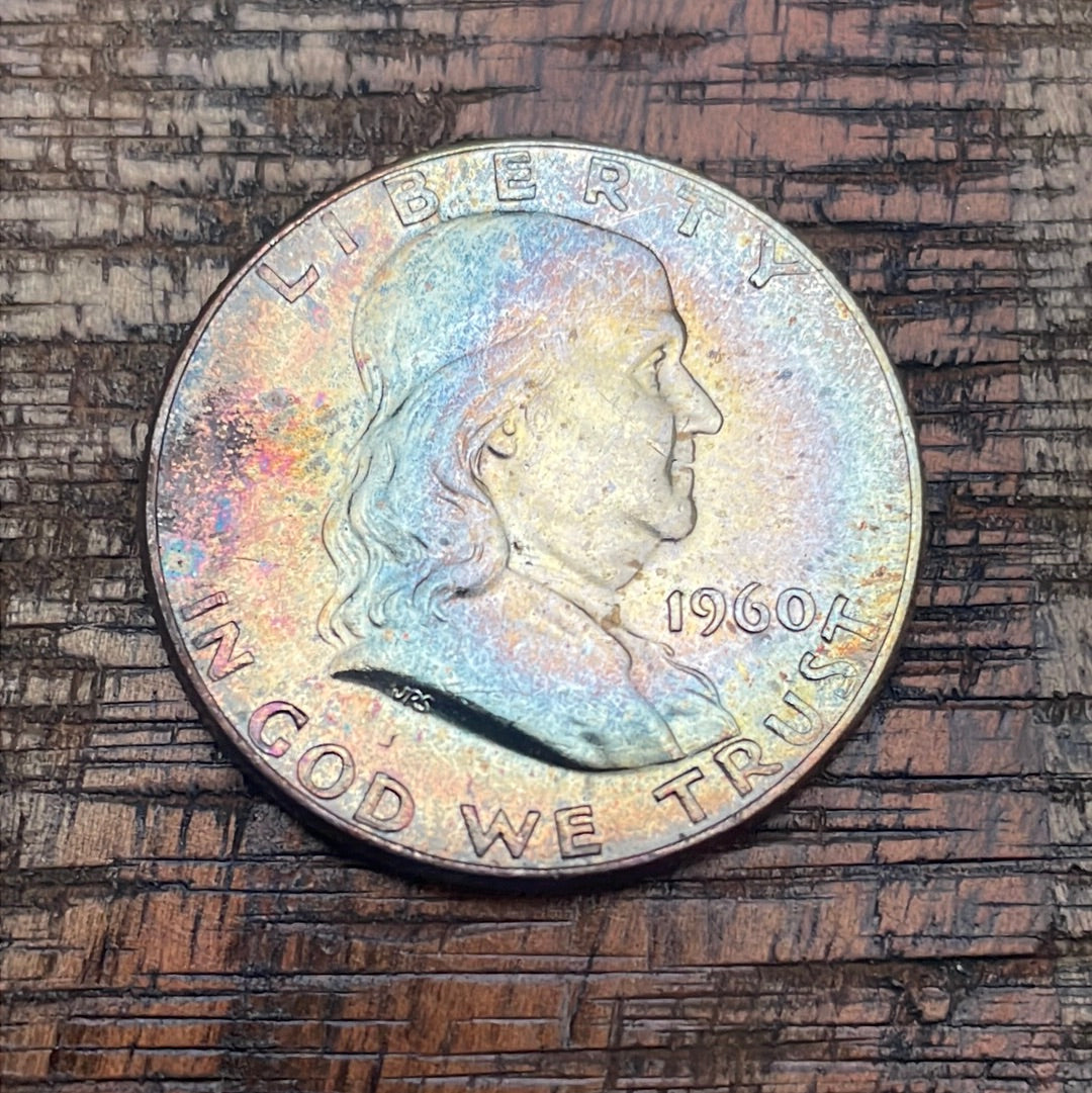1960 50C US Franklin Half Dollar~Beautifully TONED