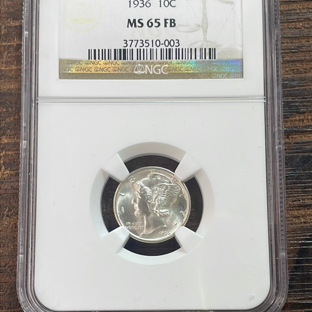1936 US 10c Mercury Dime NGC MS65 FB