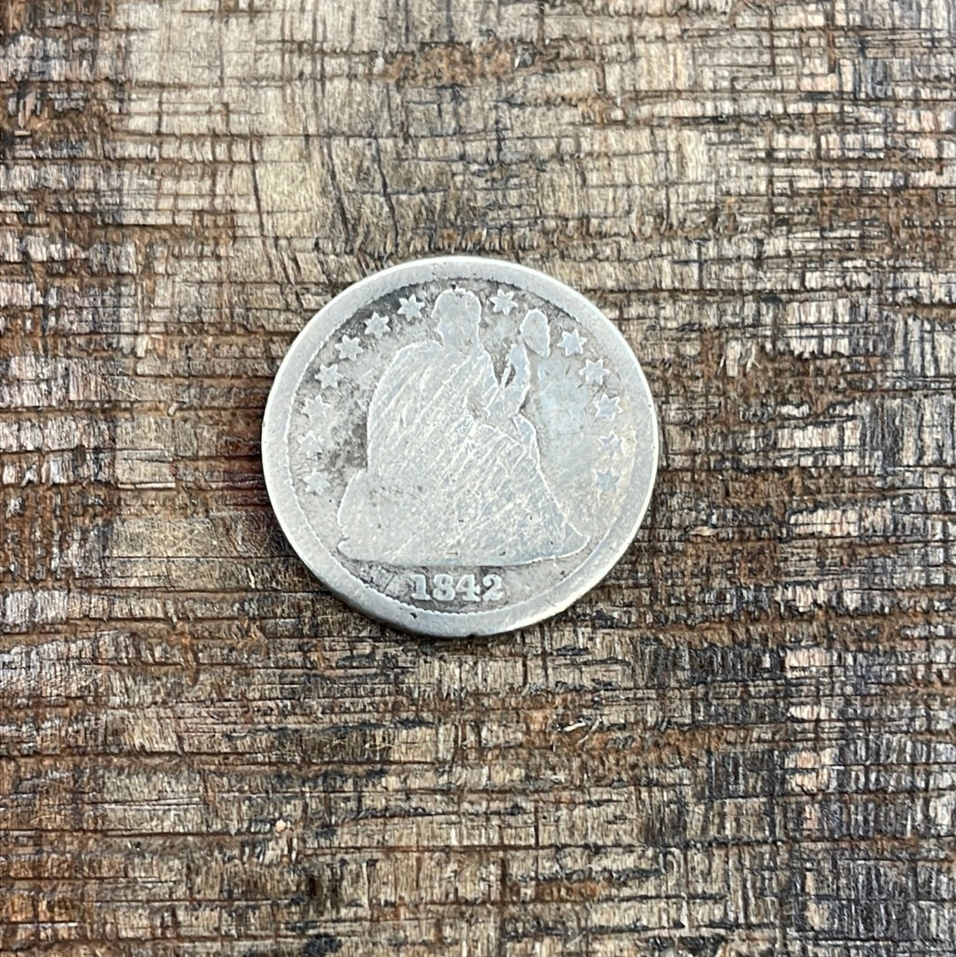 1842 10c US Seated Liberty Dime - 90% Silver