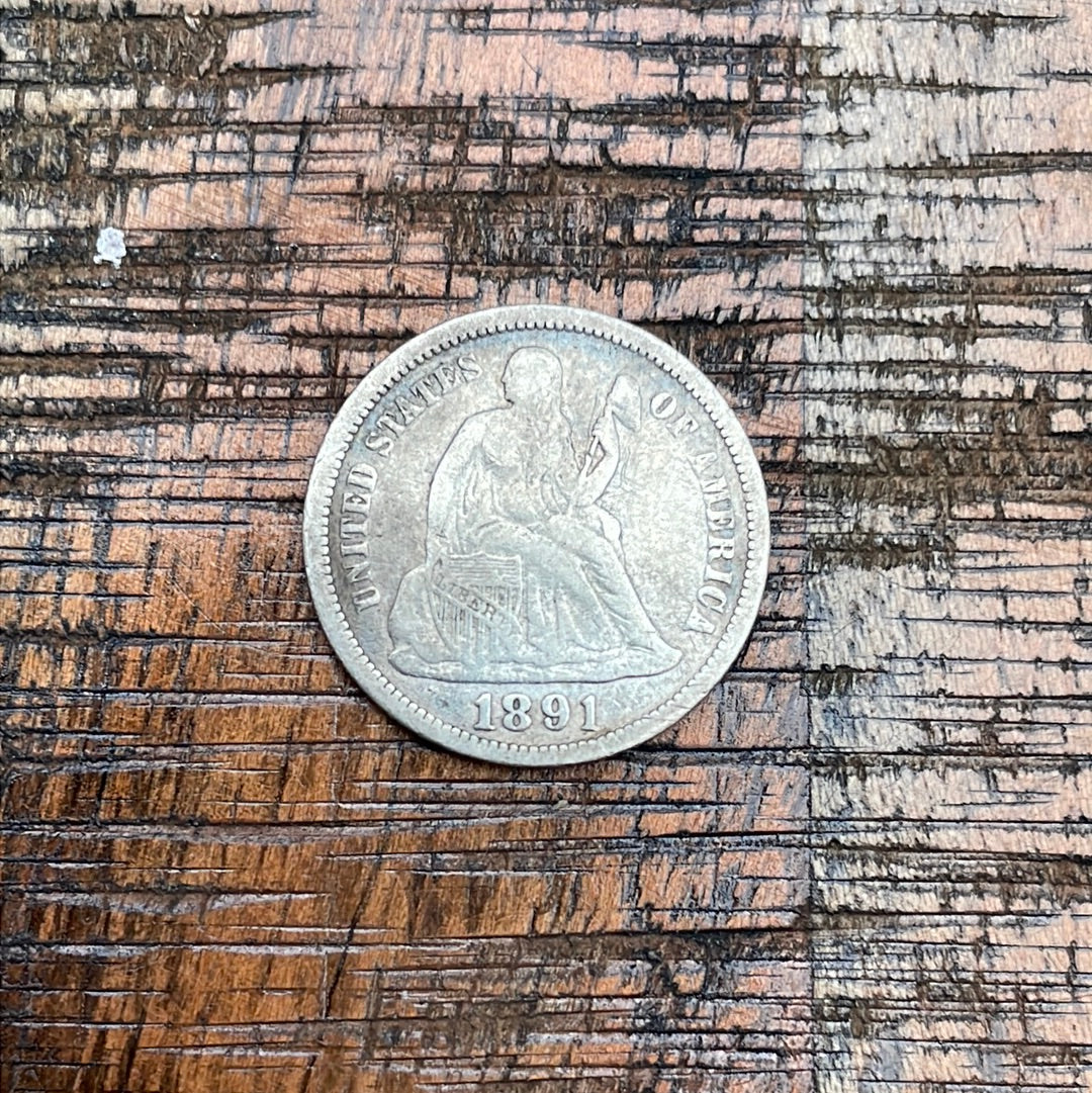 1891 10c US Seated Liberty Dime - 90% Silver