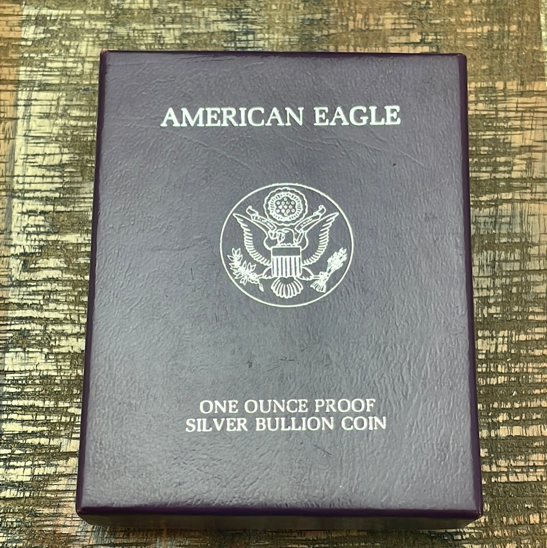 1989-S $1 US American Proof Silver Eagle Coin~Capsule, Presentation Case, COA, and Box