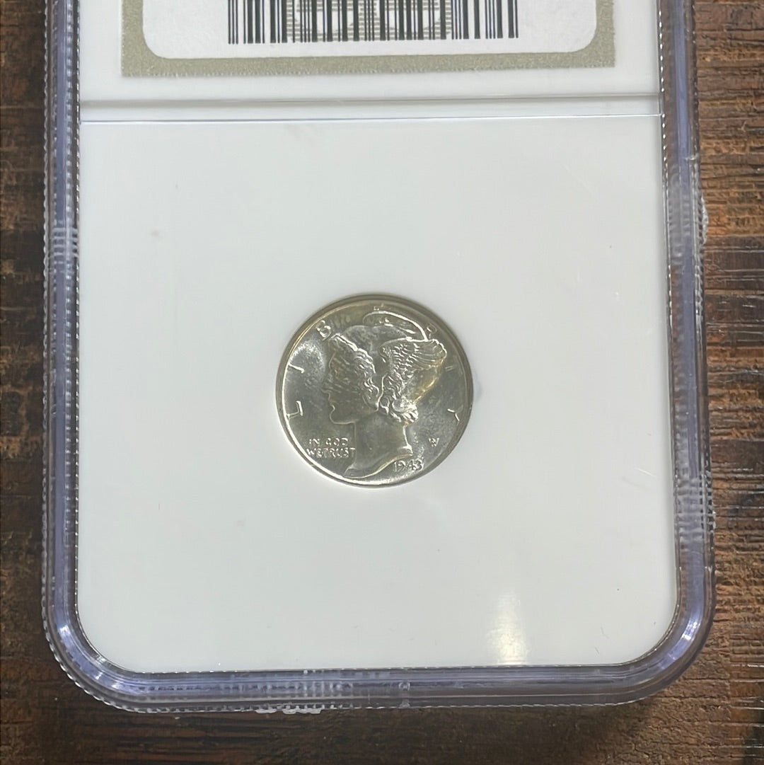 1943 10c US Mercury Dime. NGC MS66