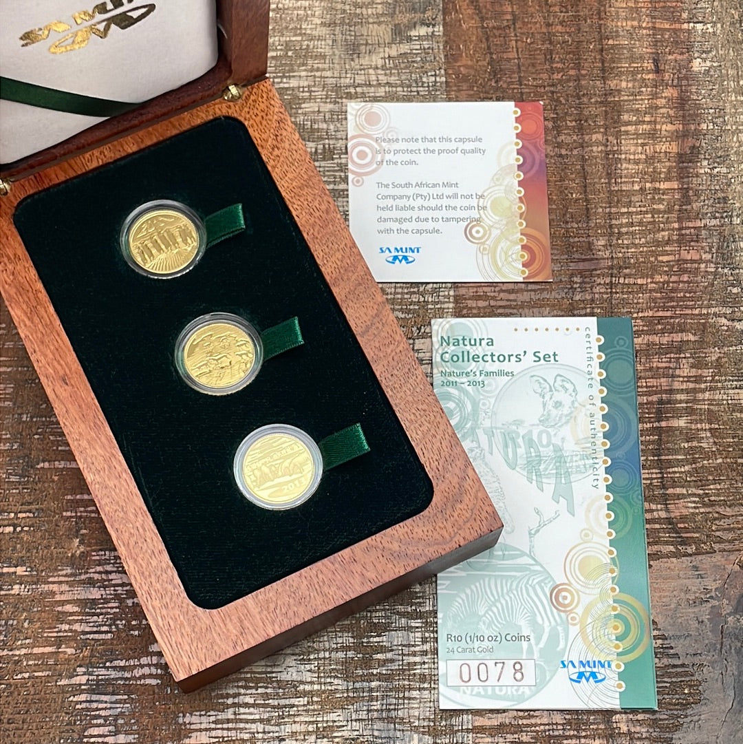 Natura Collectors' Set  2011-2013~R10 (1/10 oz) Coins~ 24K Gold~ #78 Mintage of only 500 ~ In presentation case with COA