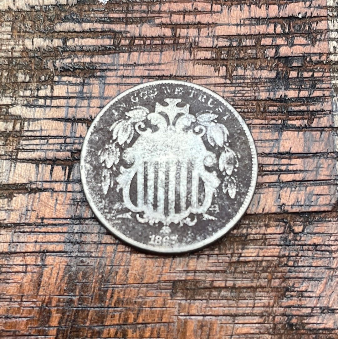 1867 5C Shield Nickel ~ with rays