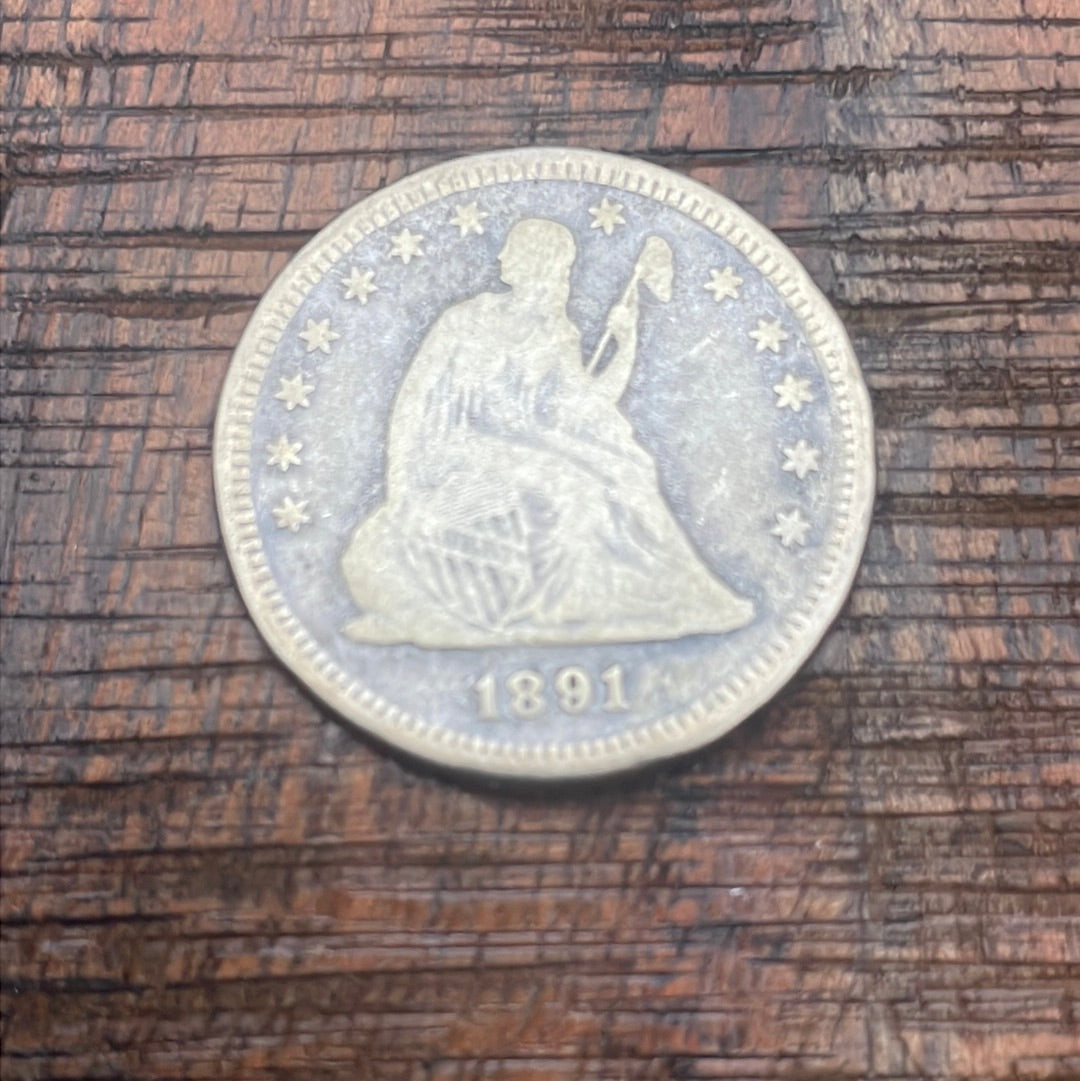 1891 25c US Seated Liberty Quarter ~Variety 4 Resumed with weight Standard of Variety 5