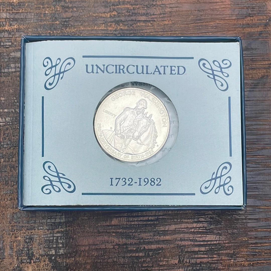 1982-D 50c George Washington Commemorative Half Dollar Silver Uncirculated Coin in mint packaging