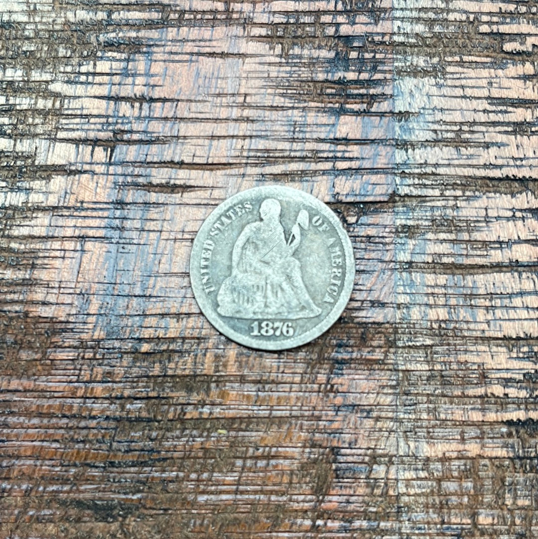 1876 10c US Seated Liberty Dime - 90% Silver