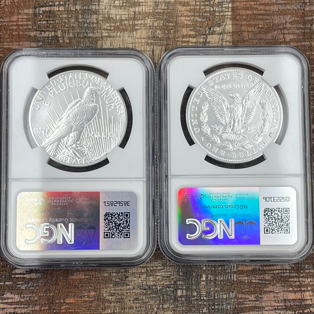 2023 $1 US Peace & Morgan Dollar ~ Two Coin Set ~ NGC MS70