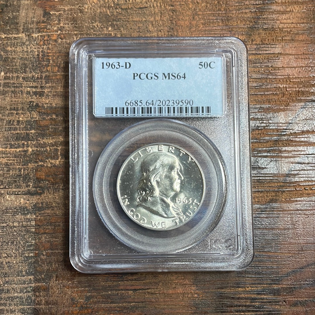 1963-D US 50c Franklin Half Dollar PCGS MS64