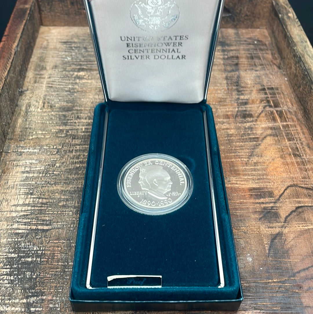 1990 US Eisenhower Centennial Silver Dollar Proof Coin in OGP