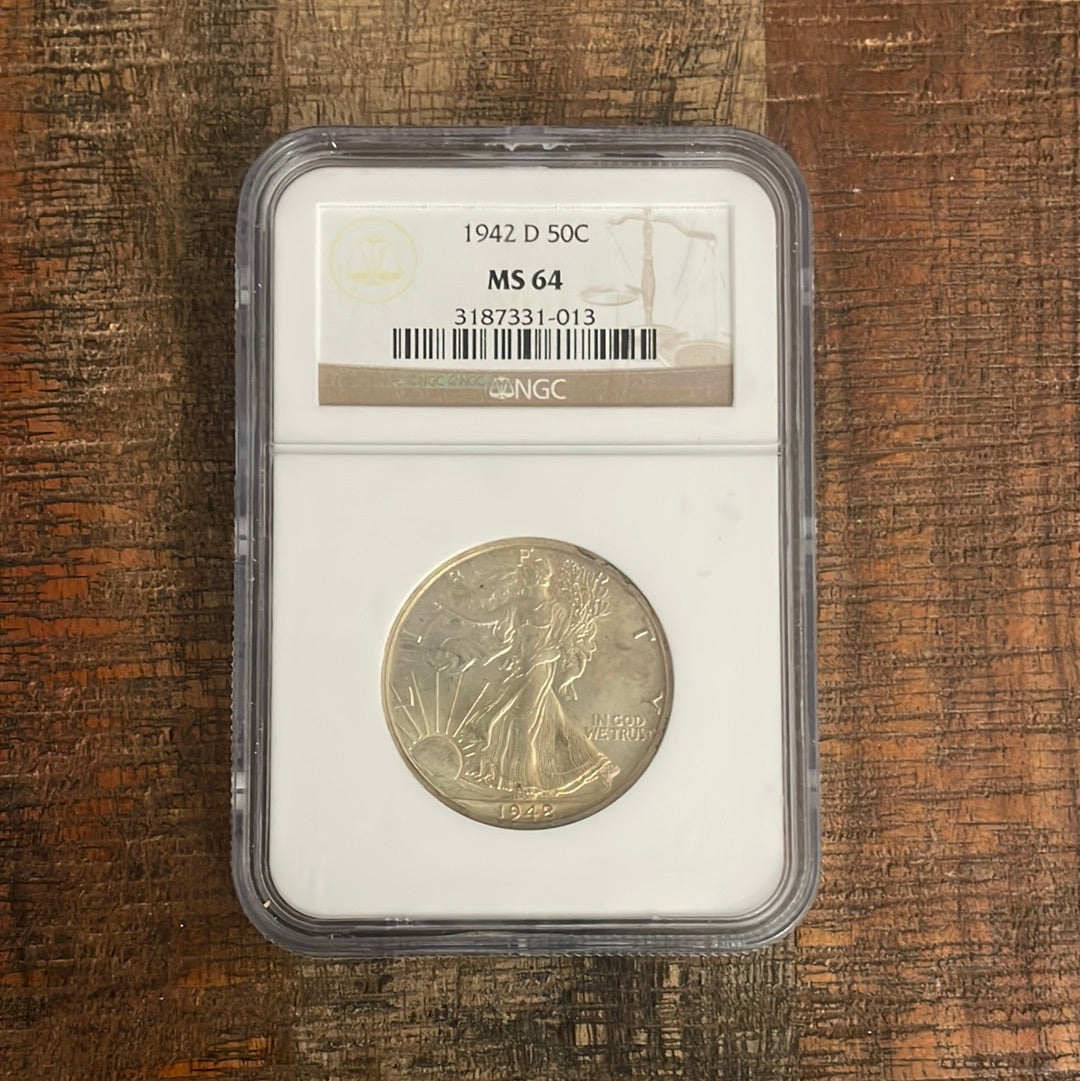 1942-D 50C US Walking Liberty Half Dollar ~ NGC MS64