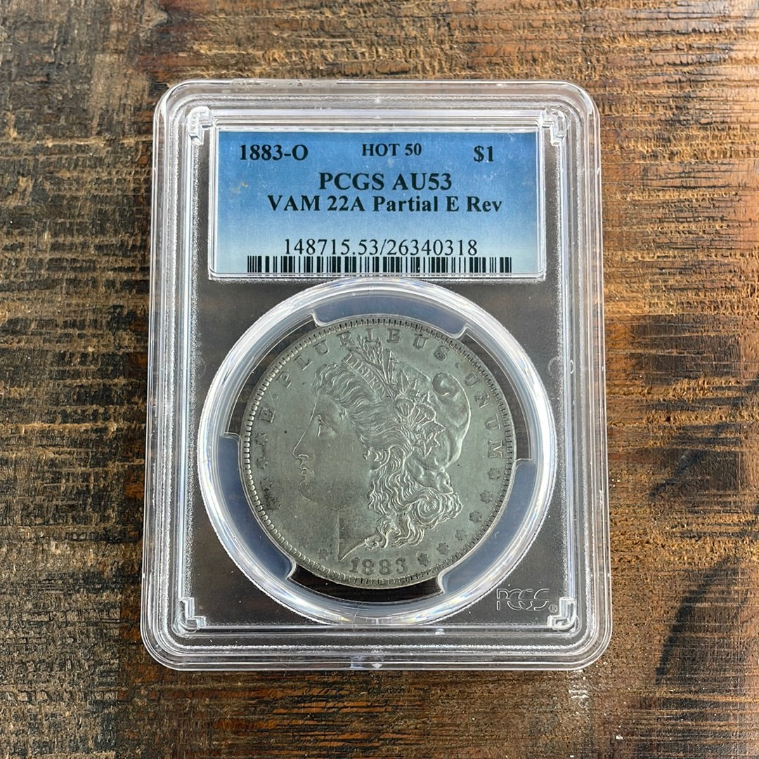1883-O $1 US Morgan Silver Dollar PCGS AU53 VAM 22A Partial E Rev HOT 50