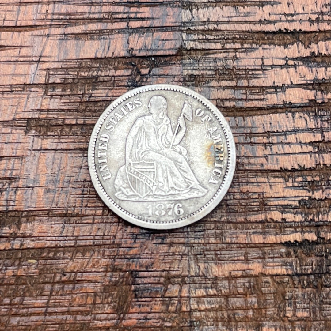 1876 10c US Seated Liberty Dime - 90% Silver