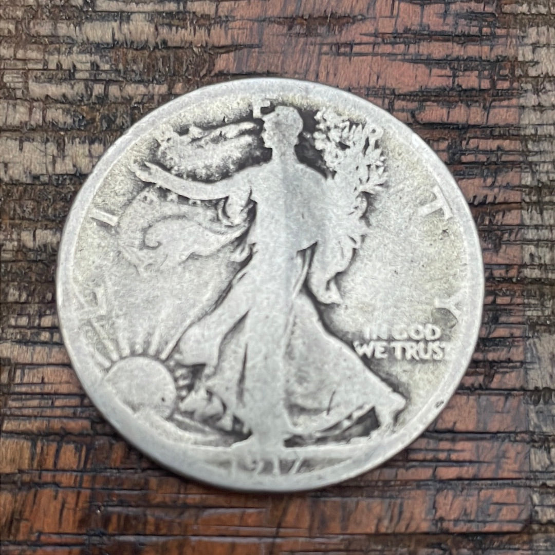 1917-D 50C US Walking Liberty Half Dollar - Mint Mark on Reverse