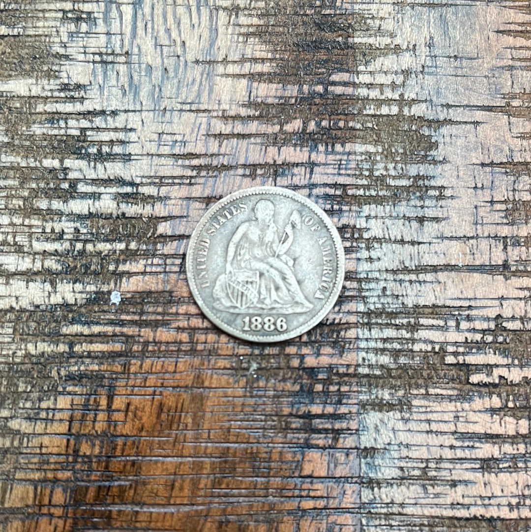 1886 10c US Seated Liberty Dime - 90% Silver