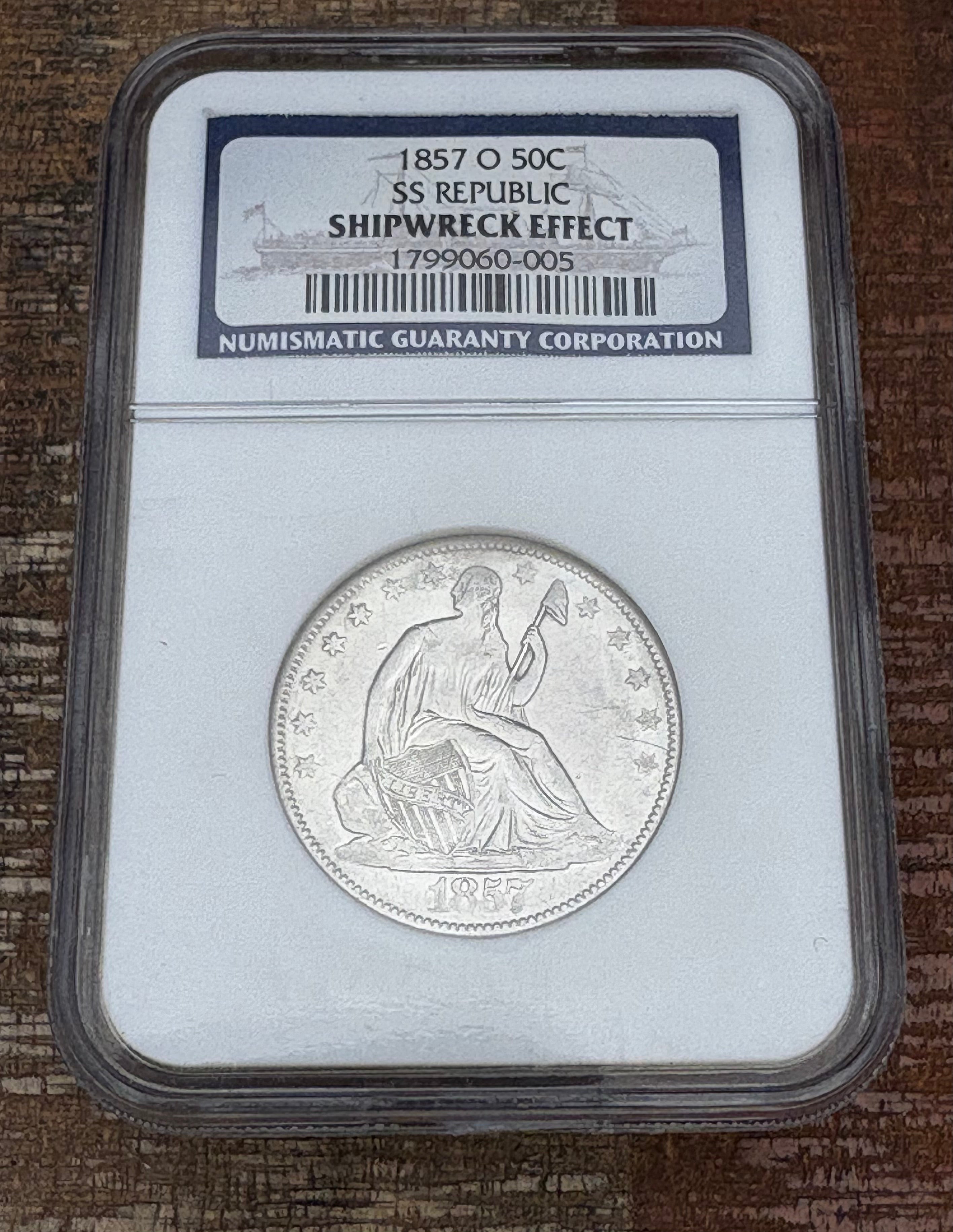 1857-O 50C Seated Liberty Half Dollar NGC Certified Shipwreck Effect ~ SS Republic Shipwreck