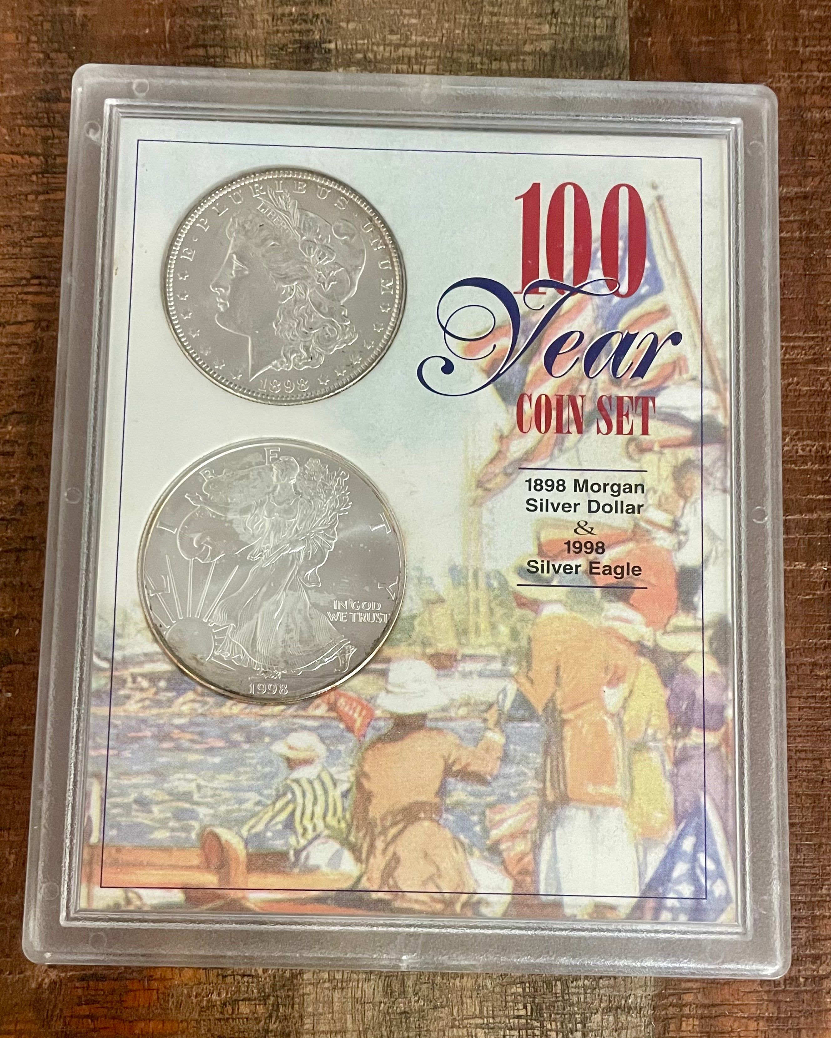 100 Year Coin Set ~ 1898 Morgan Silver Dollar & 1998 Silver Eagle