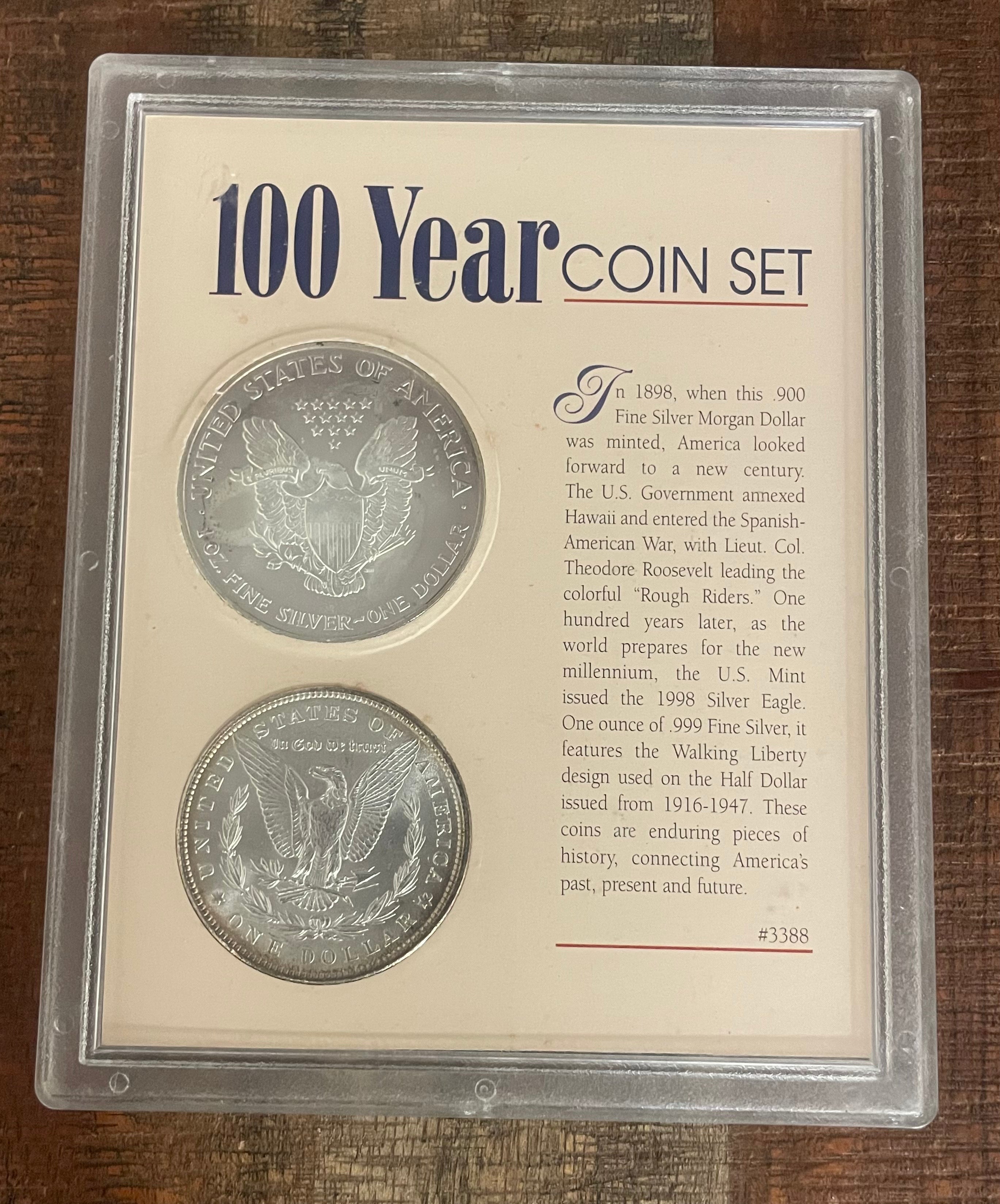 100 Year Coin Set ~ 1898 Morgan Silver Dollar & 1998 Silver Eagle