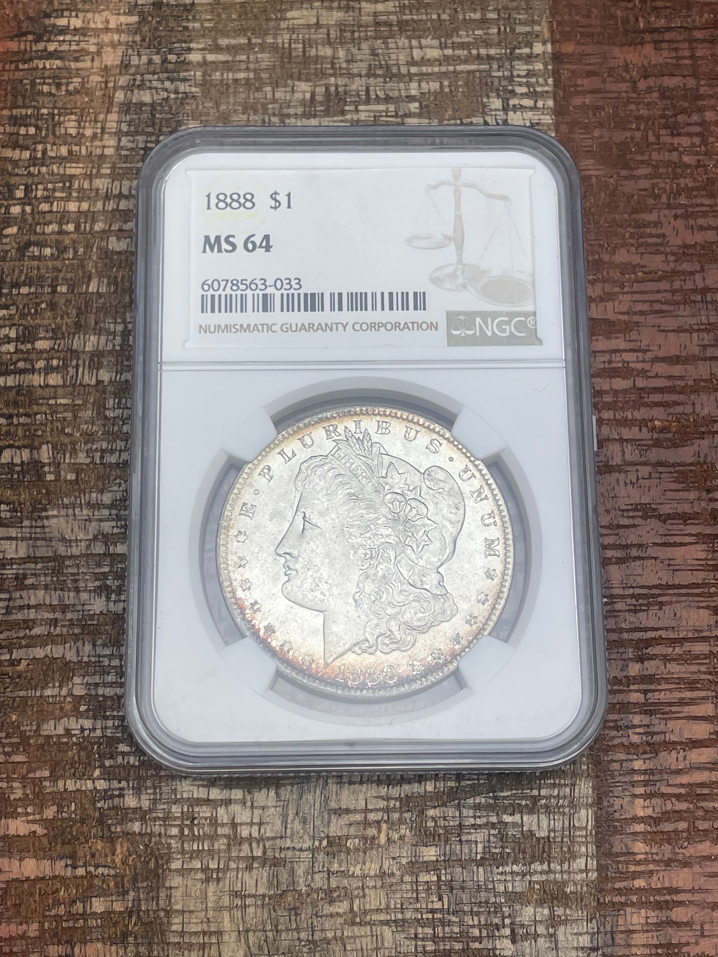 1888 $1 US Morgan Silver Dollar  NGC MS64