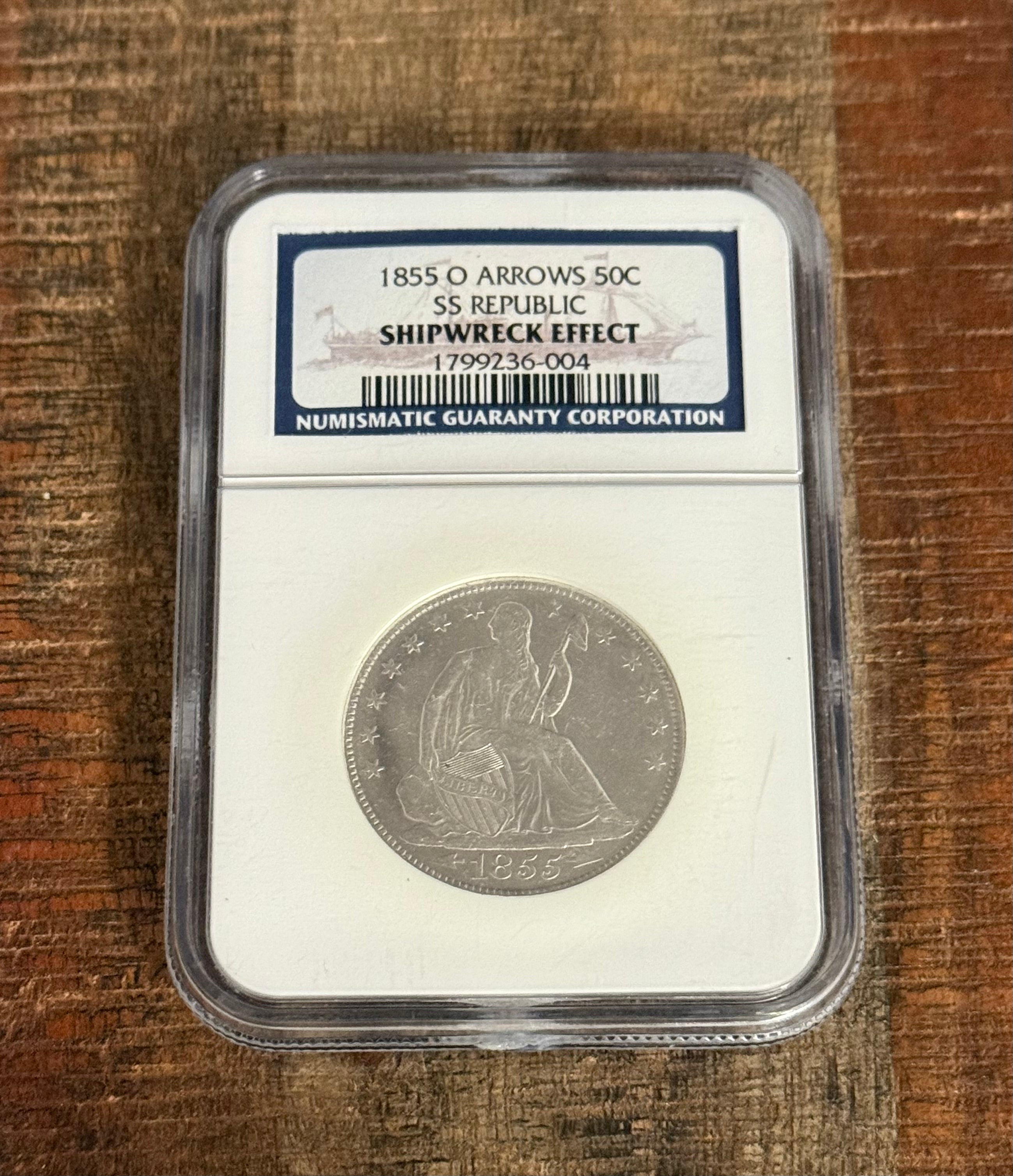 1855-O Arrows 50C Seated Liberty Half Dollar NGC Certified Shipwreck Effect ~ SS Republic Shipwreck