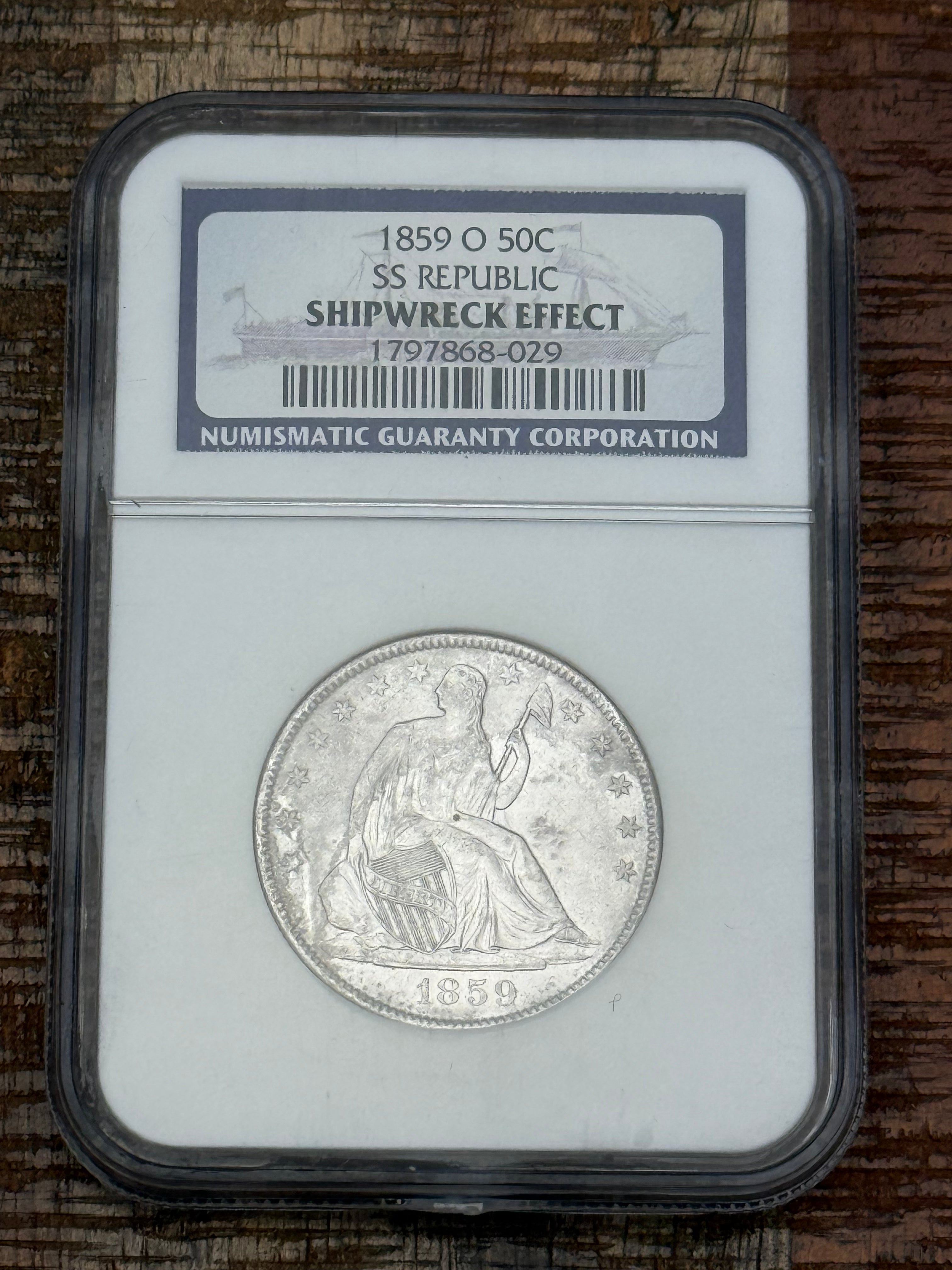 1859-O 50C Seated Liberty Half Dollar NGC Certified Shipwreck Effect ~ SS Republic Shipwreck