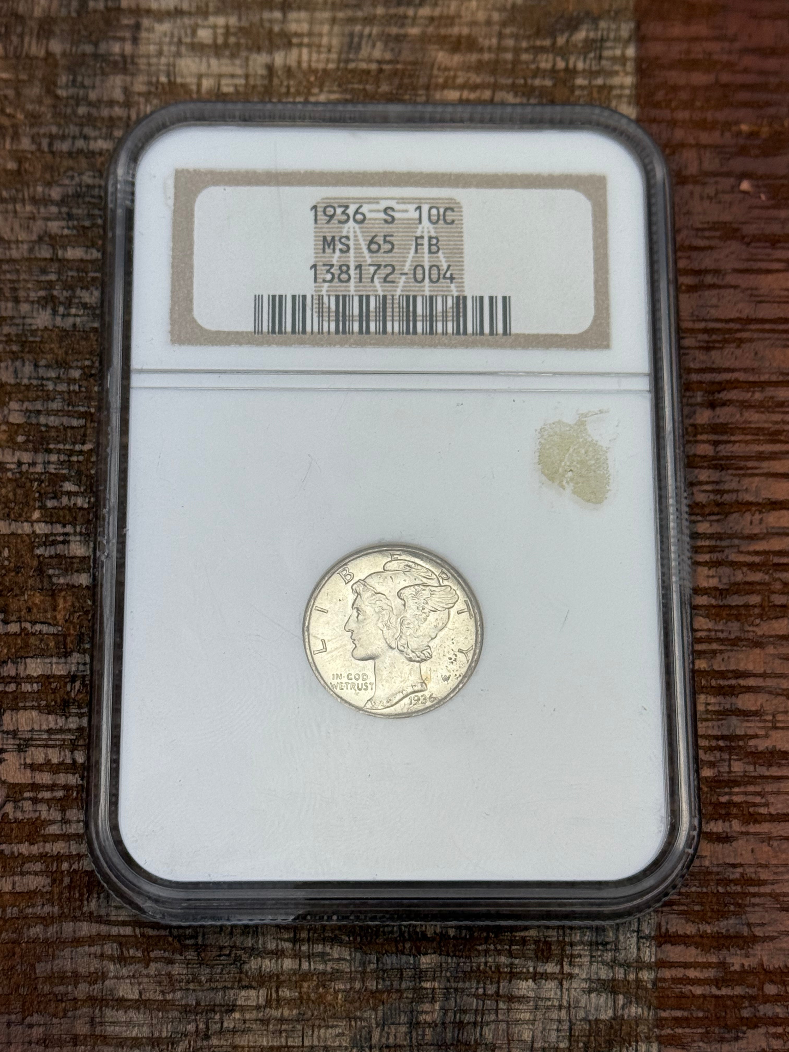 1936-S US 10c Mercury Dime NGC MS65 FB