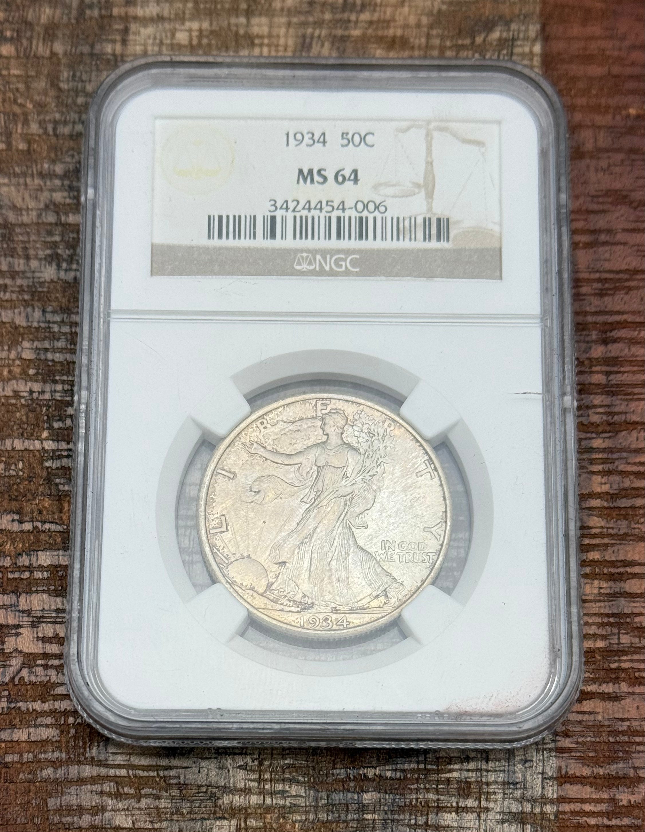 1934 50C US Walking Liberty Half Dollar ~ NGC MS64