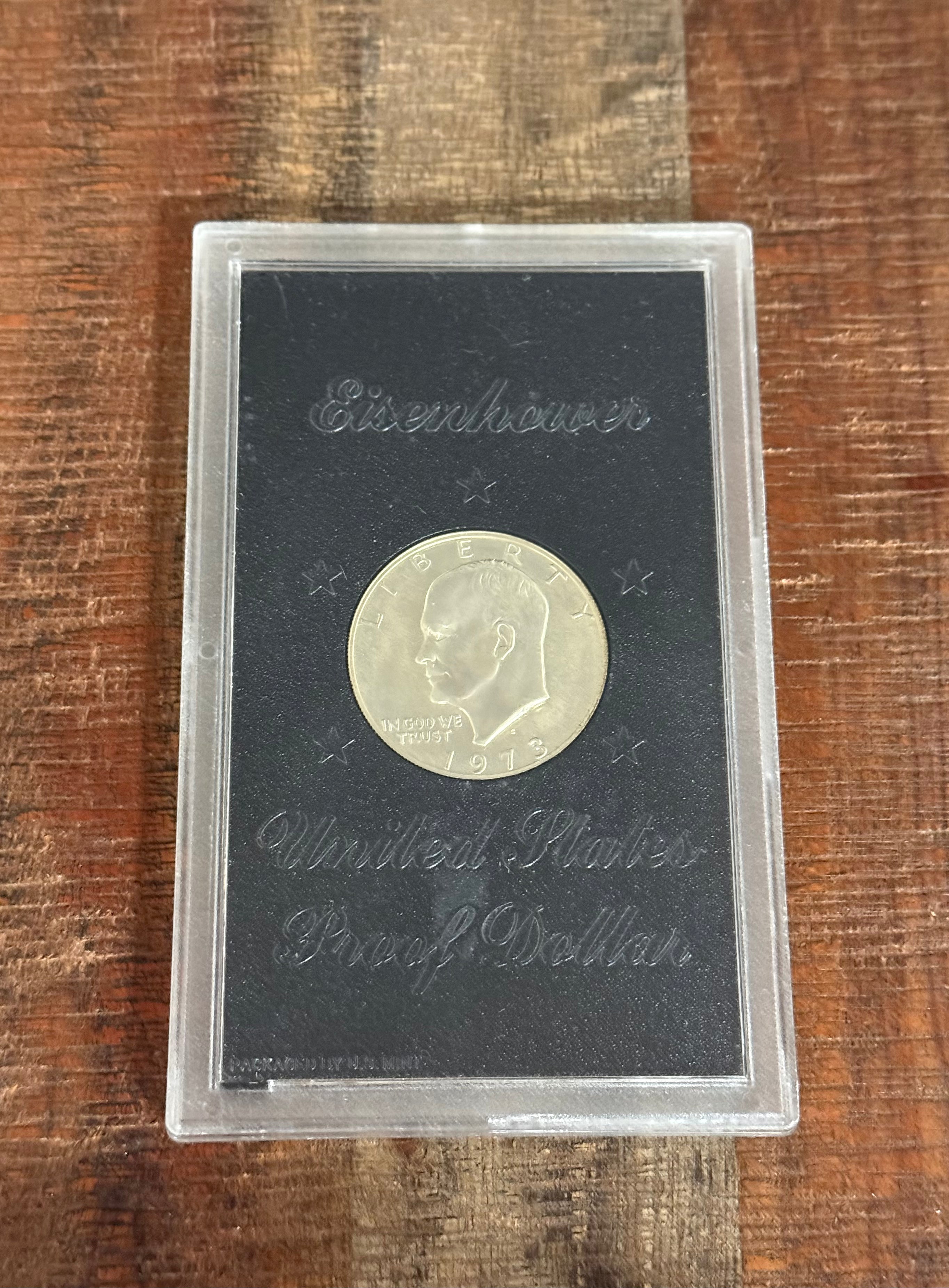1973-S $1 US Eisenhower Proof Dollar 40% Silver ~ Brown Ike ~ No Box No COA