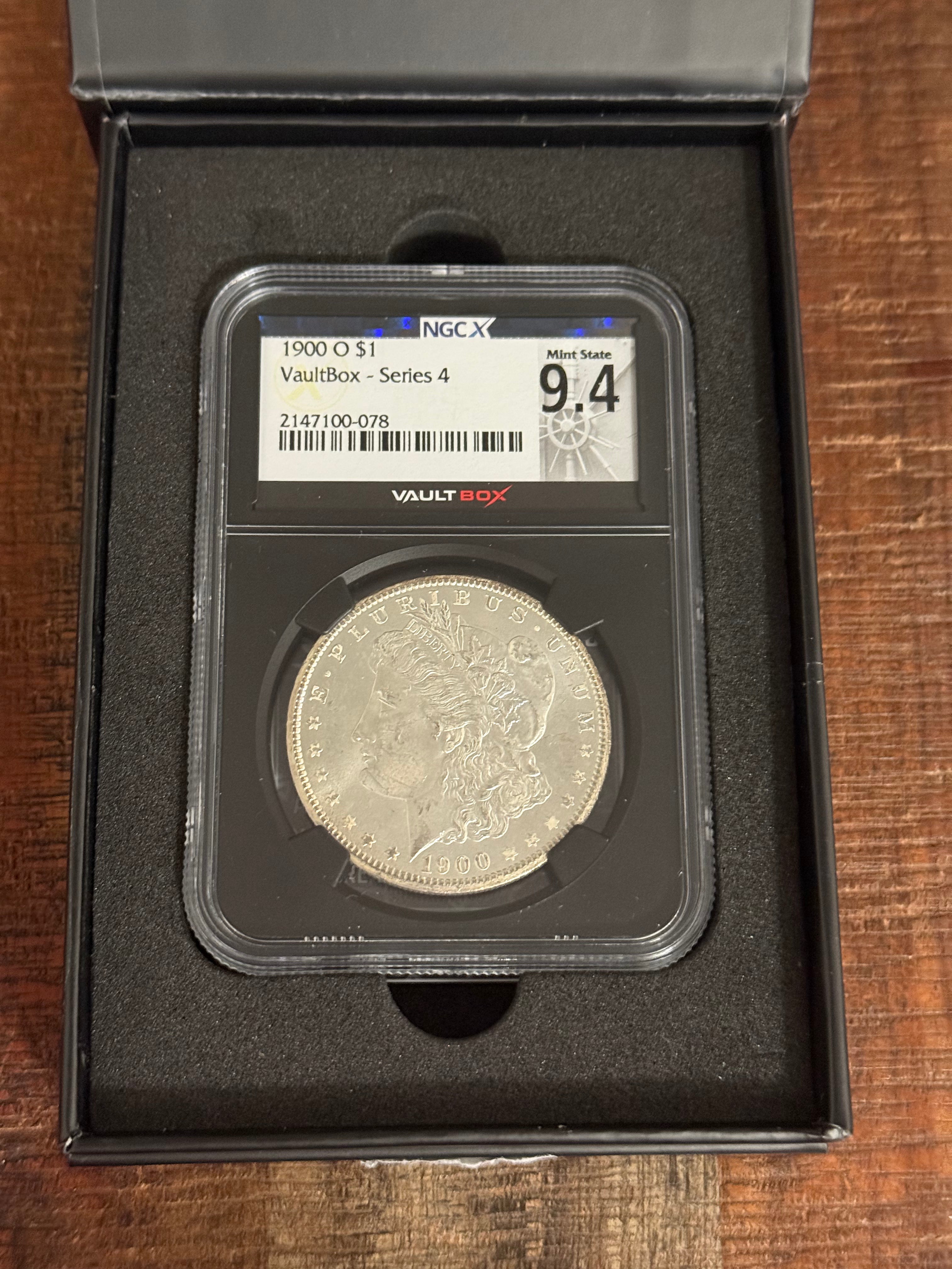 1900-O $1 Morgan Silver Dollar ~ ValutBox Series 4 ~ NGCX Mint State 9.4