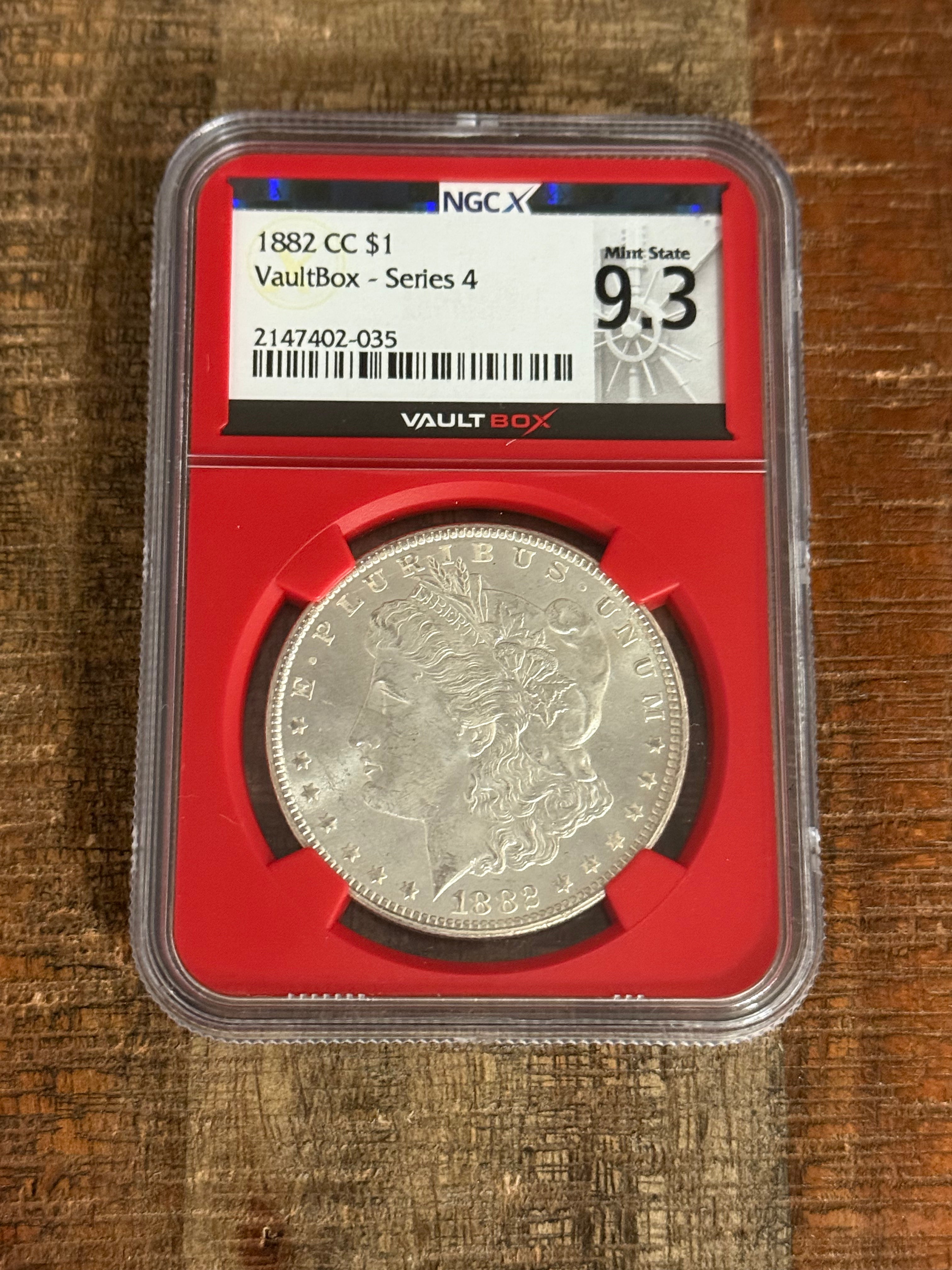 1882 CC $1 Morgan Silver Dollar ~ VaultBox-Series 4 NGCX Mint State 9.3