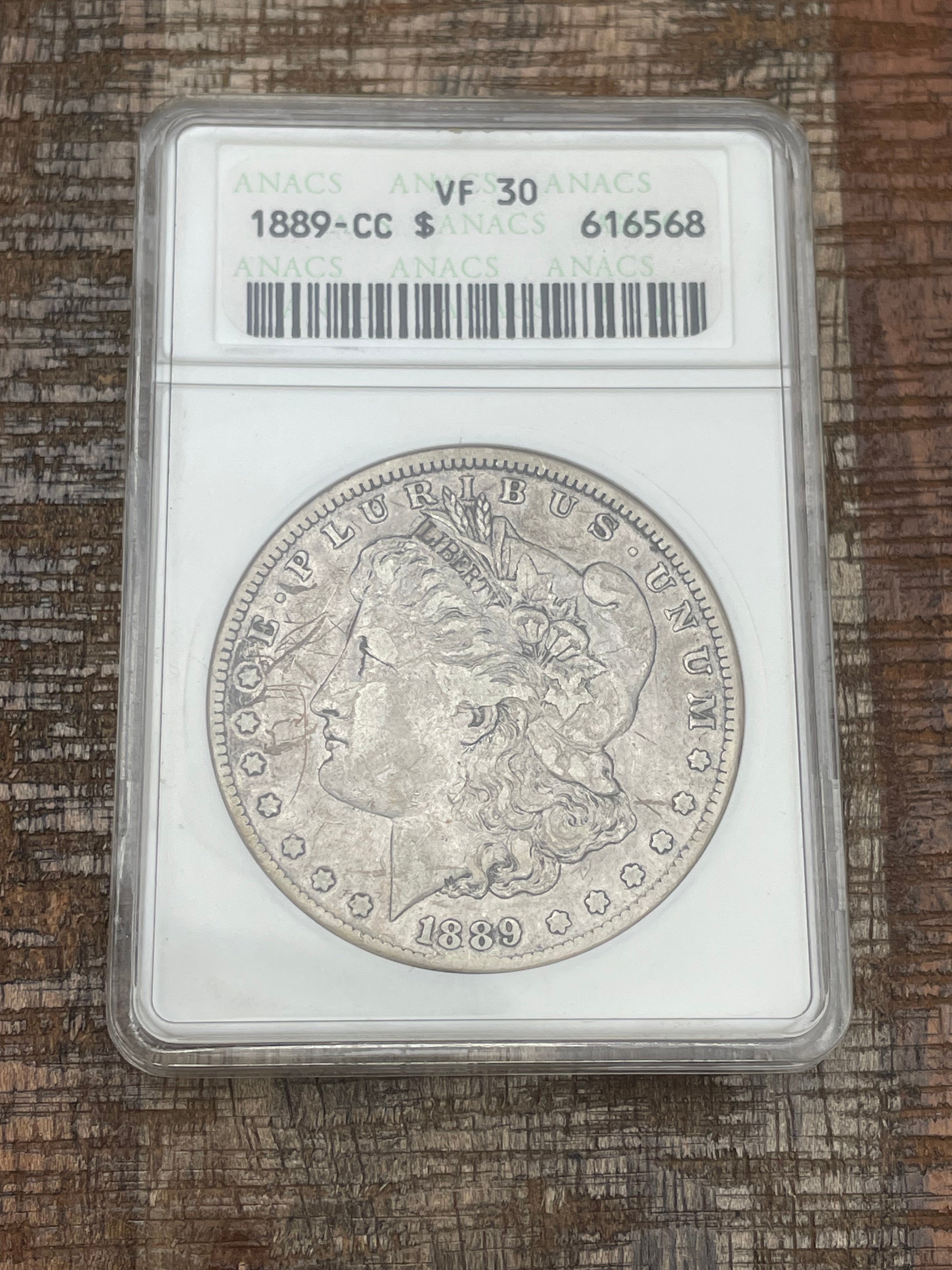 1889-CC $1 US Morgan Silver Dollar ~ ANACS VF30
