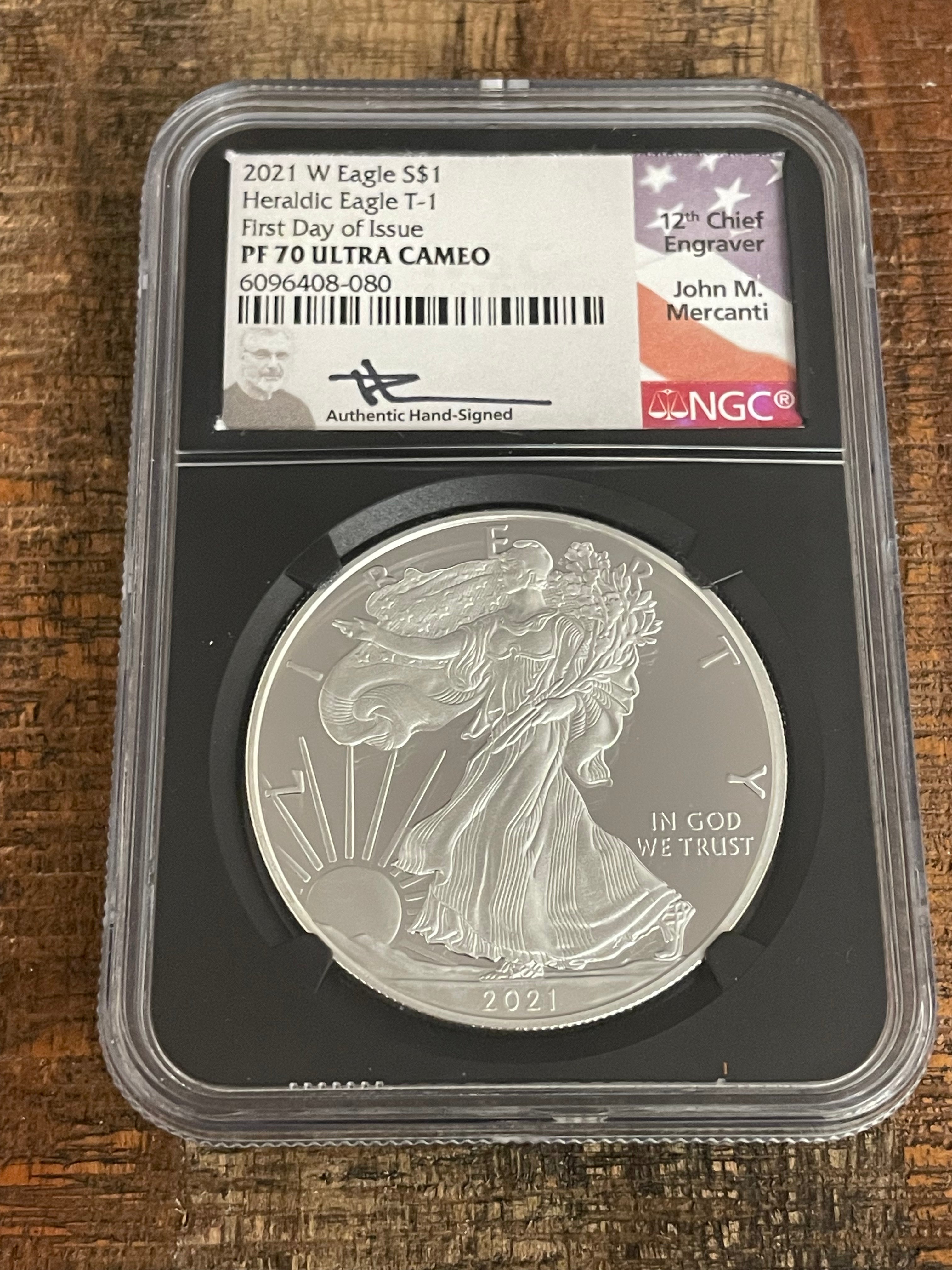2021-W $1 US American Silver Eagle, Heraldic Eagle T-1, FDOI, NGC 2021-W $1 US American Silver Eagle, Heraldic Eagle T-1, FDOI, NGC