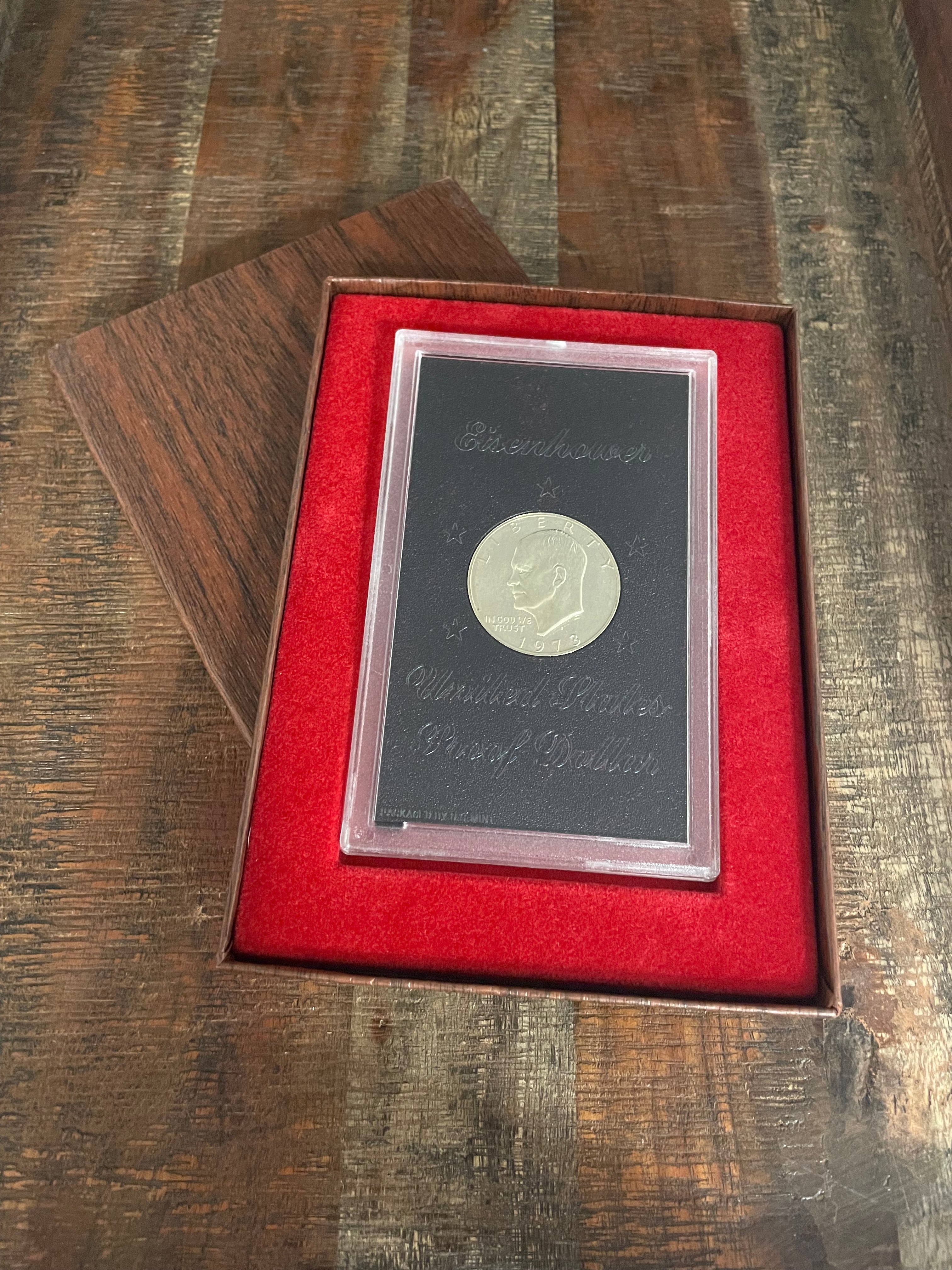 1973-S $1 US Eisenhower Proof Dollar 40% Silver ~ Brown Ike ~ OGP