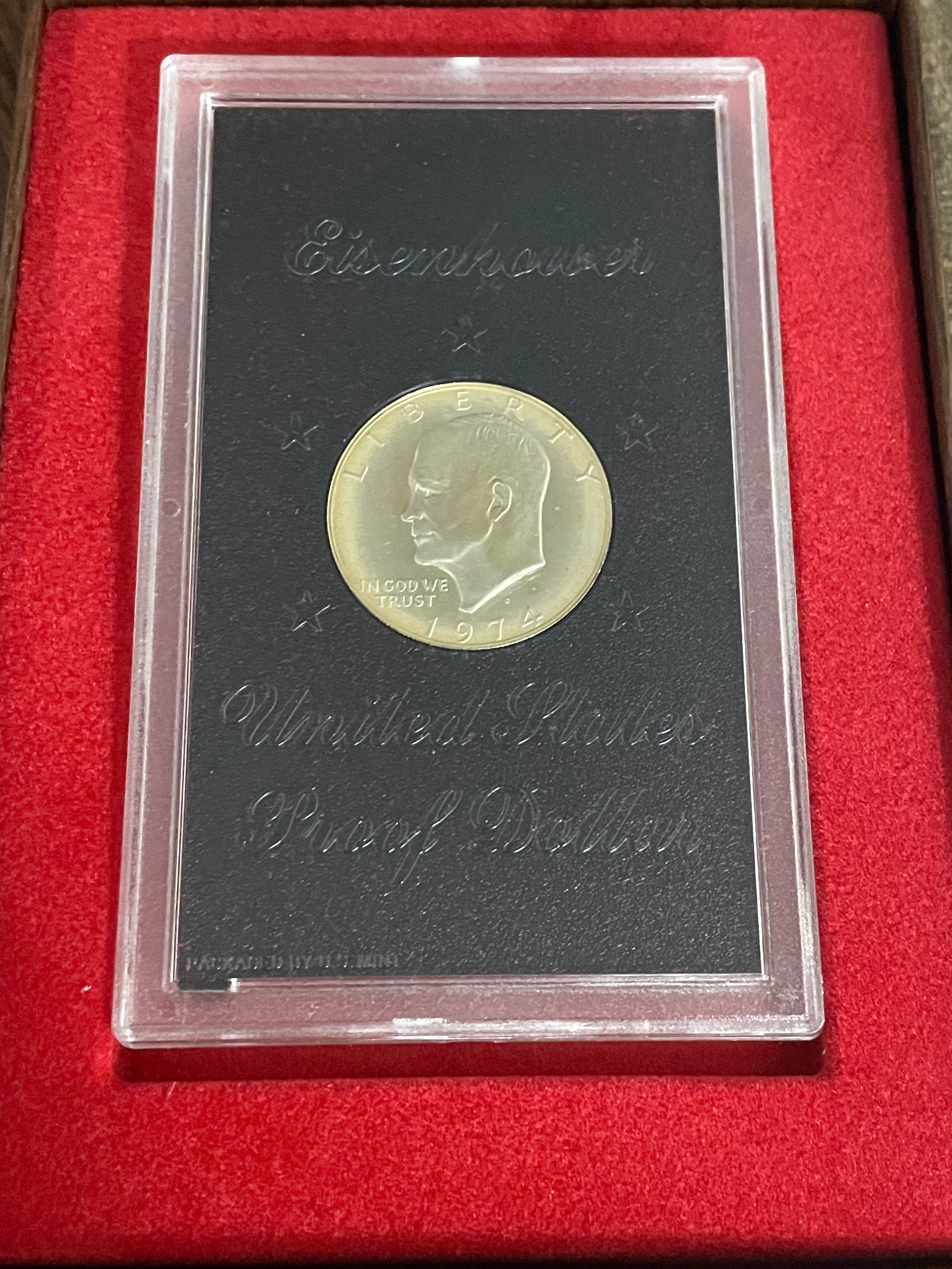 1974-S $1 US Eisenhower Proof Dollar 40% Silver ~ Brown Ike ~ OGP