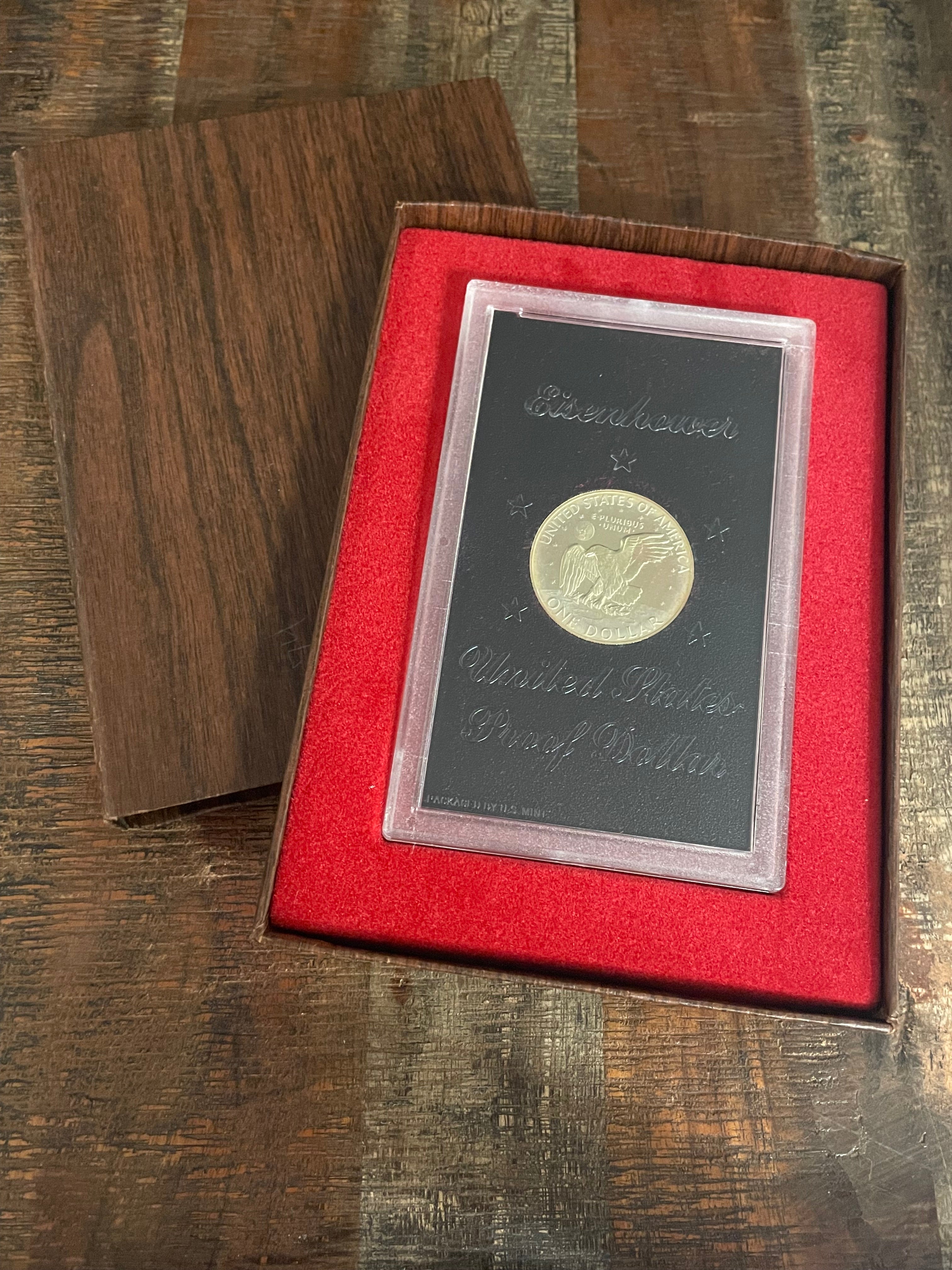 1974-S $1 US Eisenhower Proof Dollar 40% Silver ~ Brown Ike ~ OGP