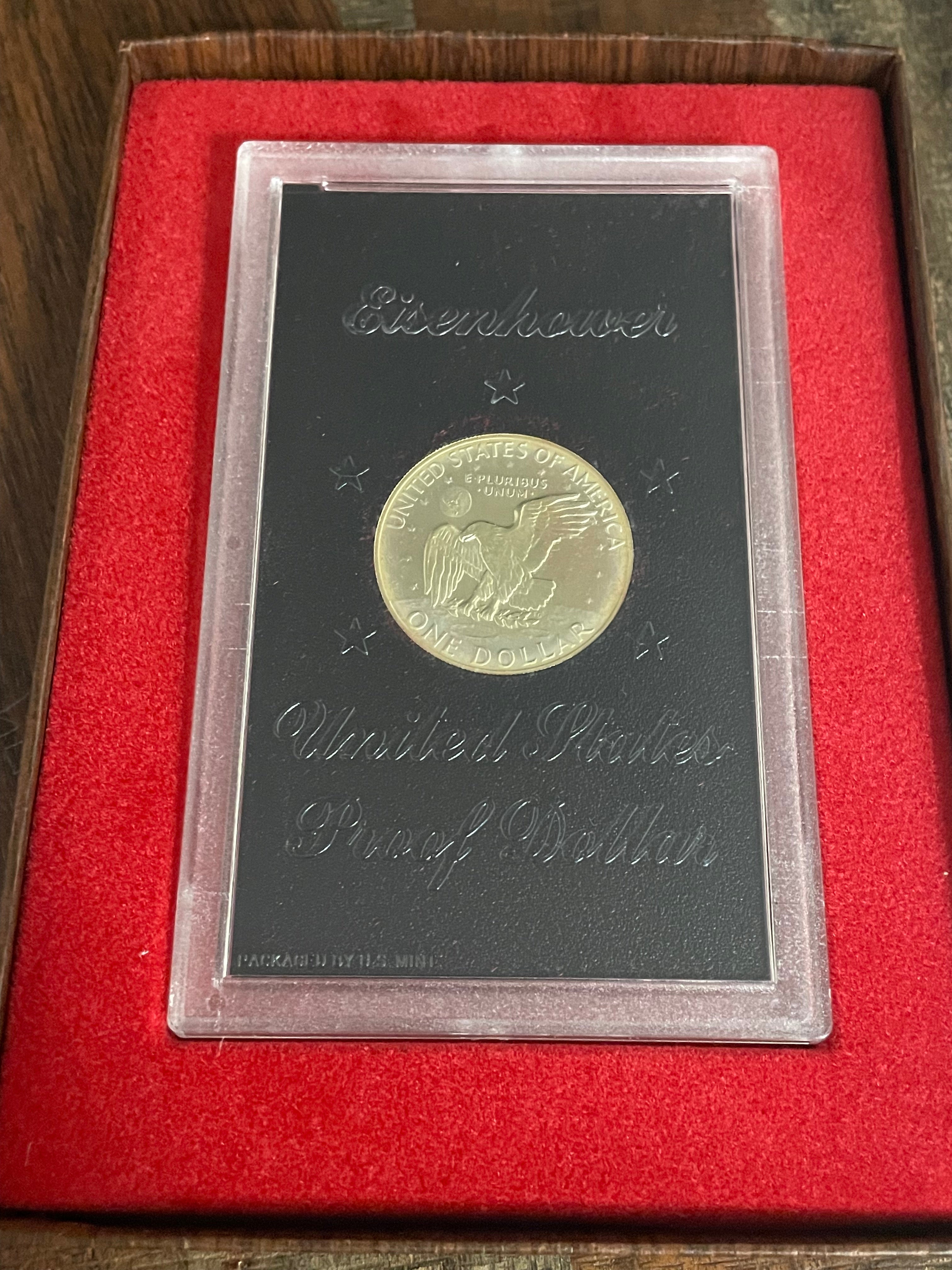 1974-S $1 US Eisenhower Proof Dollar 40% Silver ~ Brown Ike ~ OGP