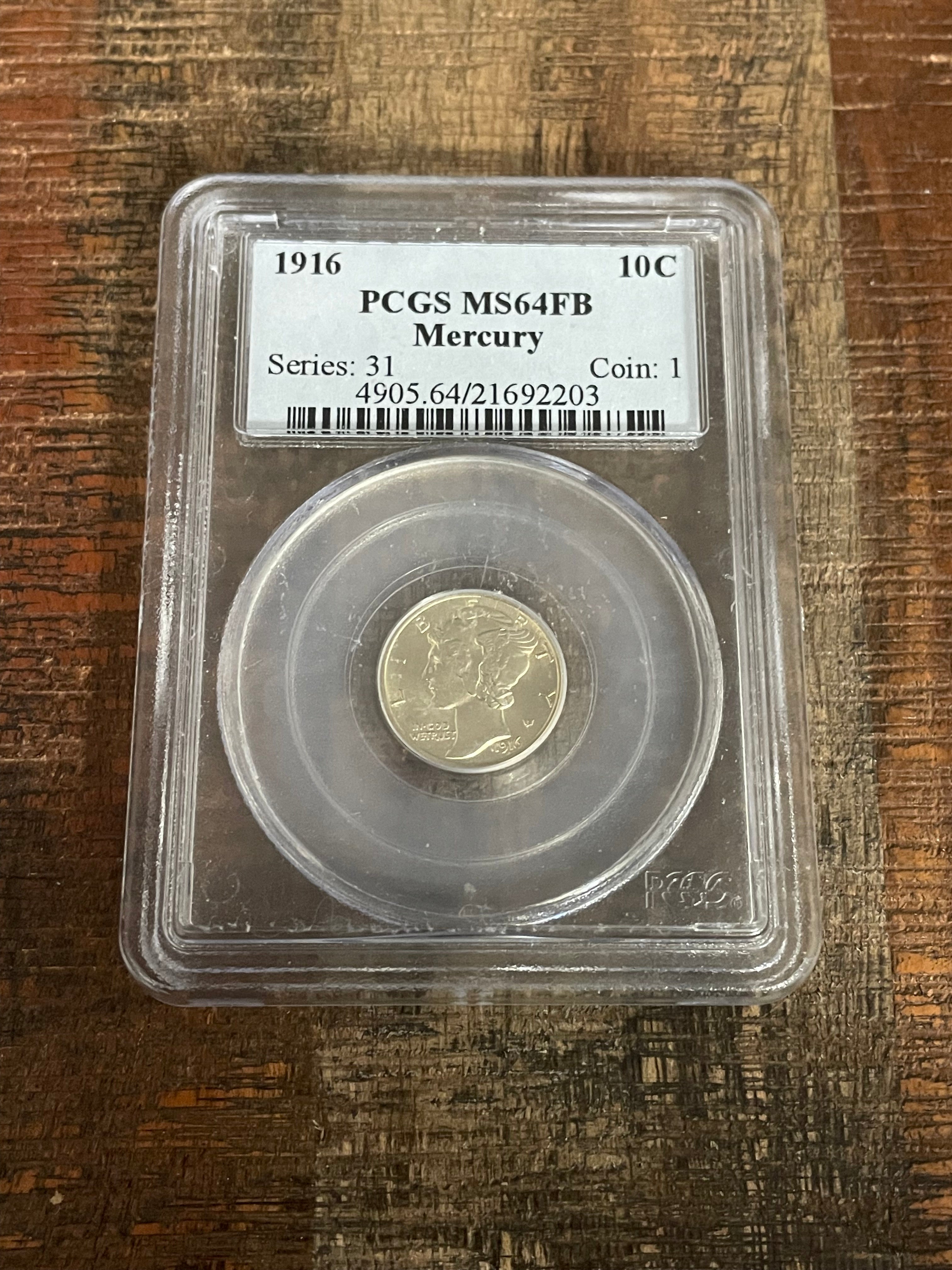 1916 10C Mercury Dime ~ PCGS MS64 FB