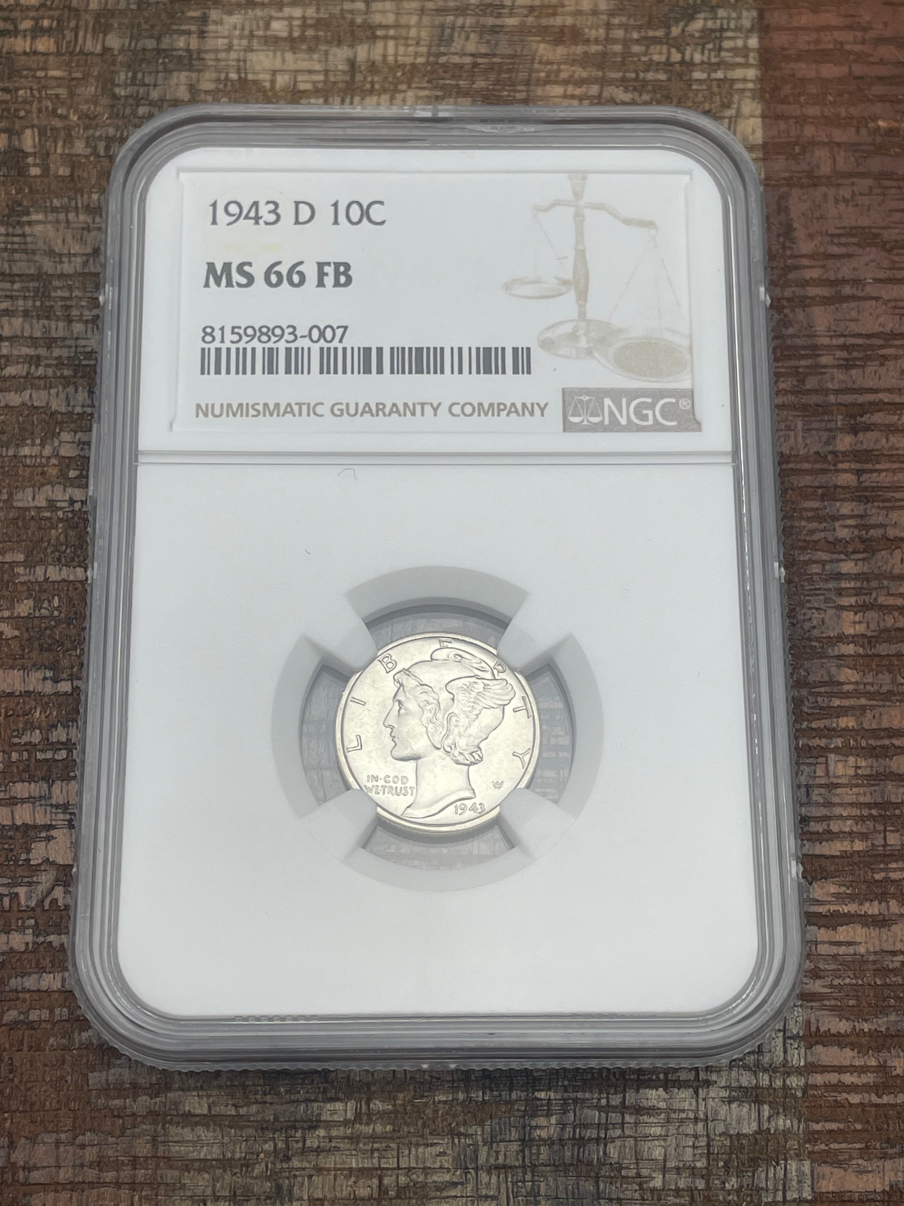 1943-D US 10c Mercury Dime NGC MS66 FB