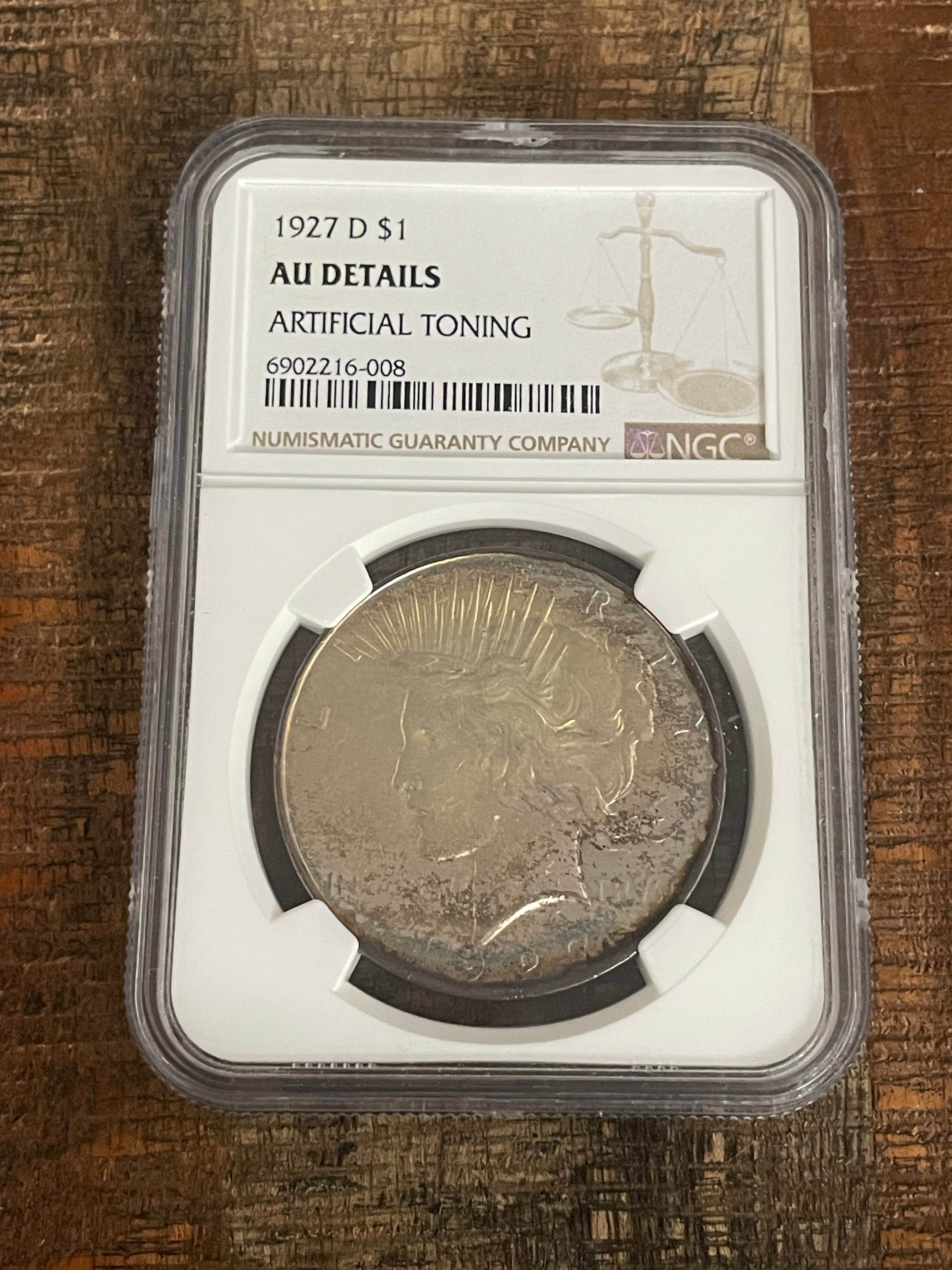 1927 D $1 US Silver Peace Dollar ~ NGC AU Details ~ Artificial Toning ~ Beautifully Toned