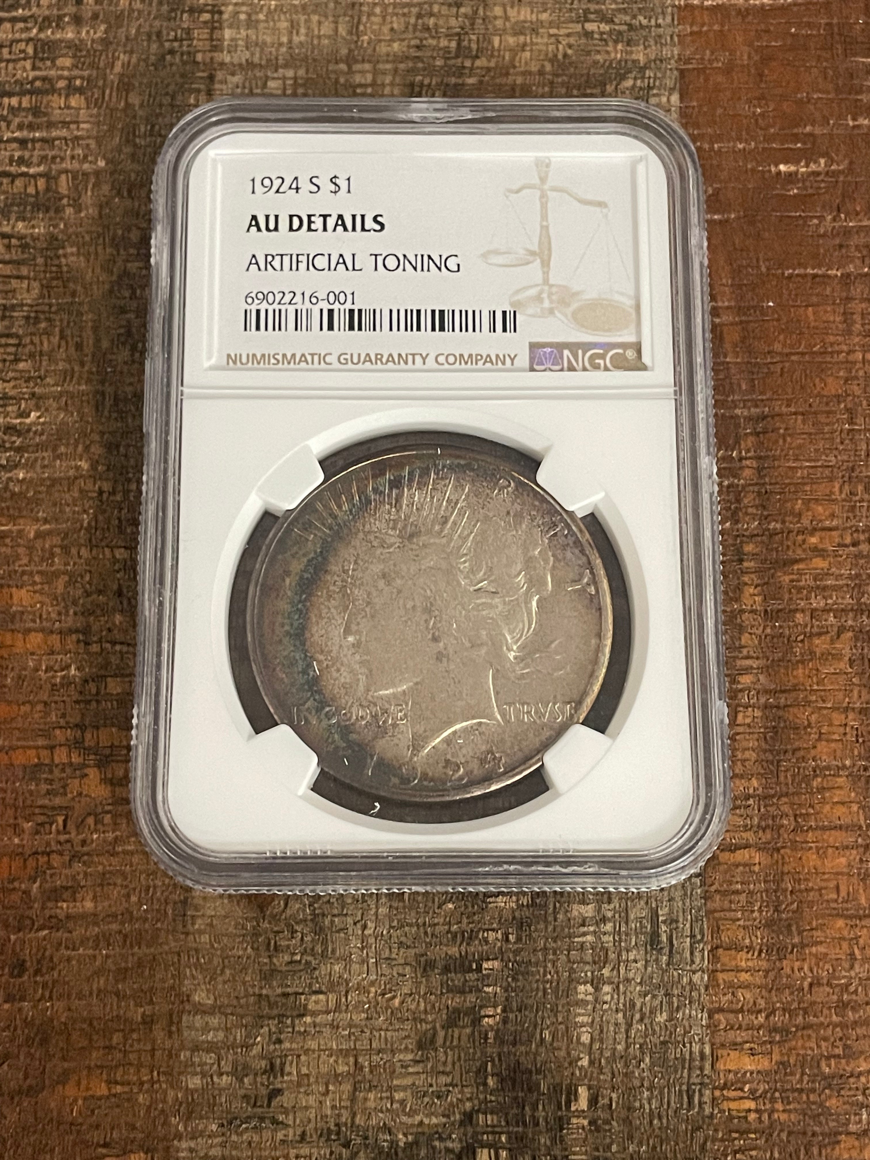 1924-S $1 US Peace Dollar NGC AU Details ~ Artificial Toning ~ Beautiful Toning