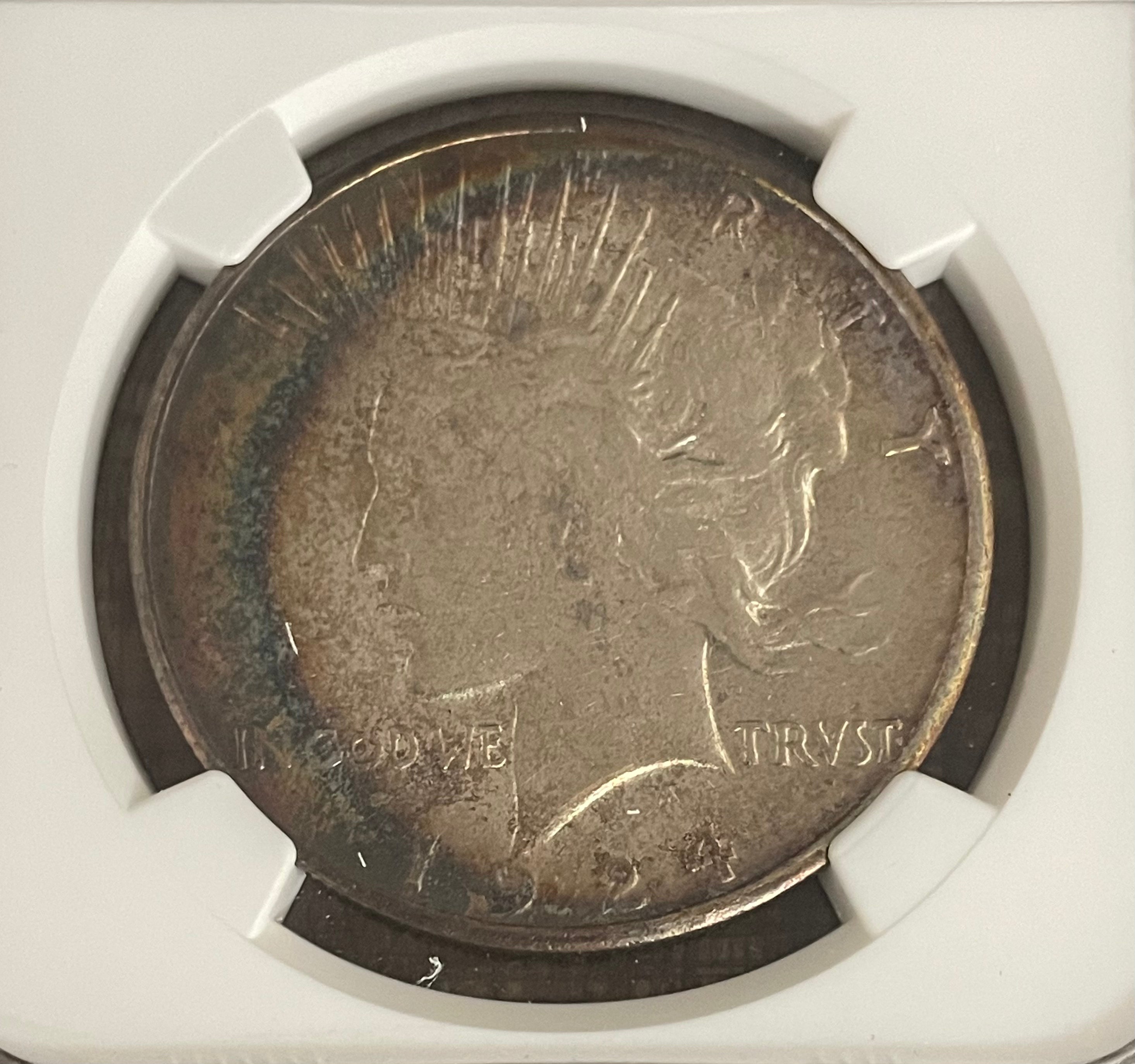 1924-S $1 US Peace Dollar NGC AU Details ~ Artificial Toning ~ Beautiful Toning