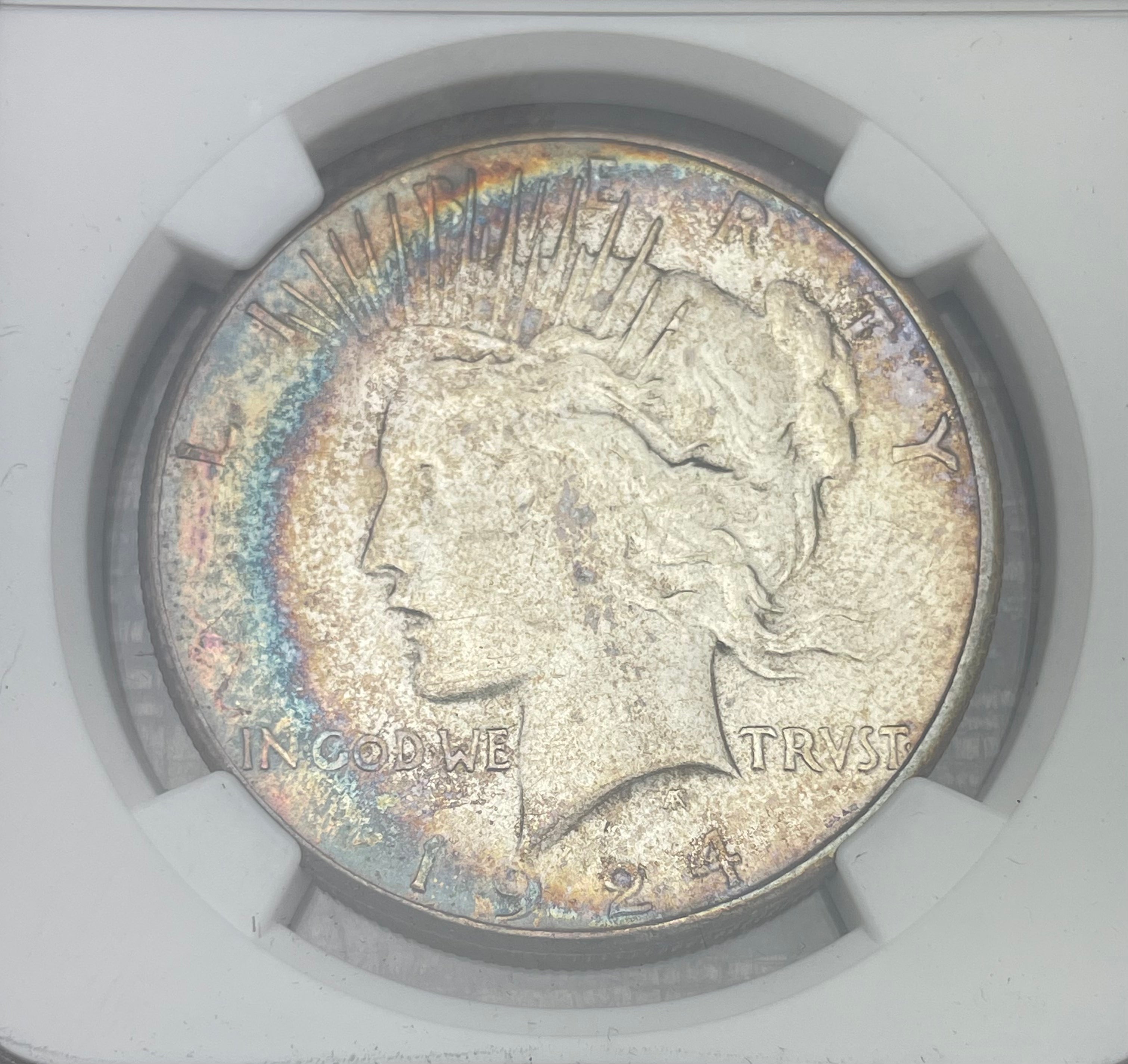 1924-S $1 US Peace Dollar NGC AU Details ~ Artificial Toning ~ Beautiful Toning
