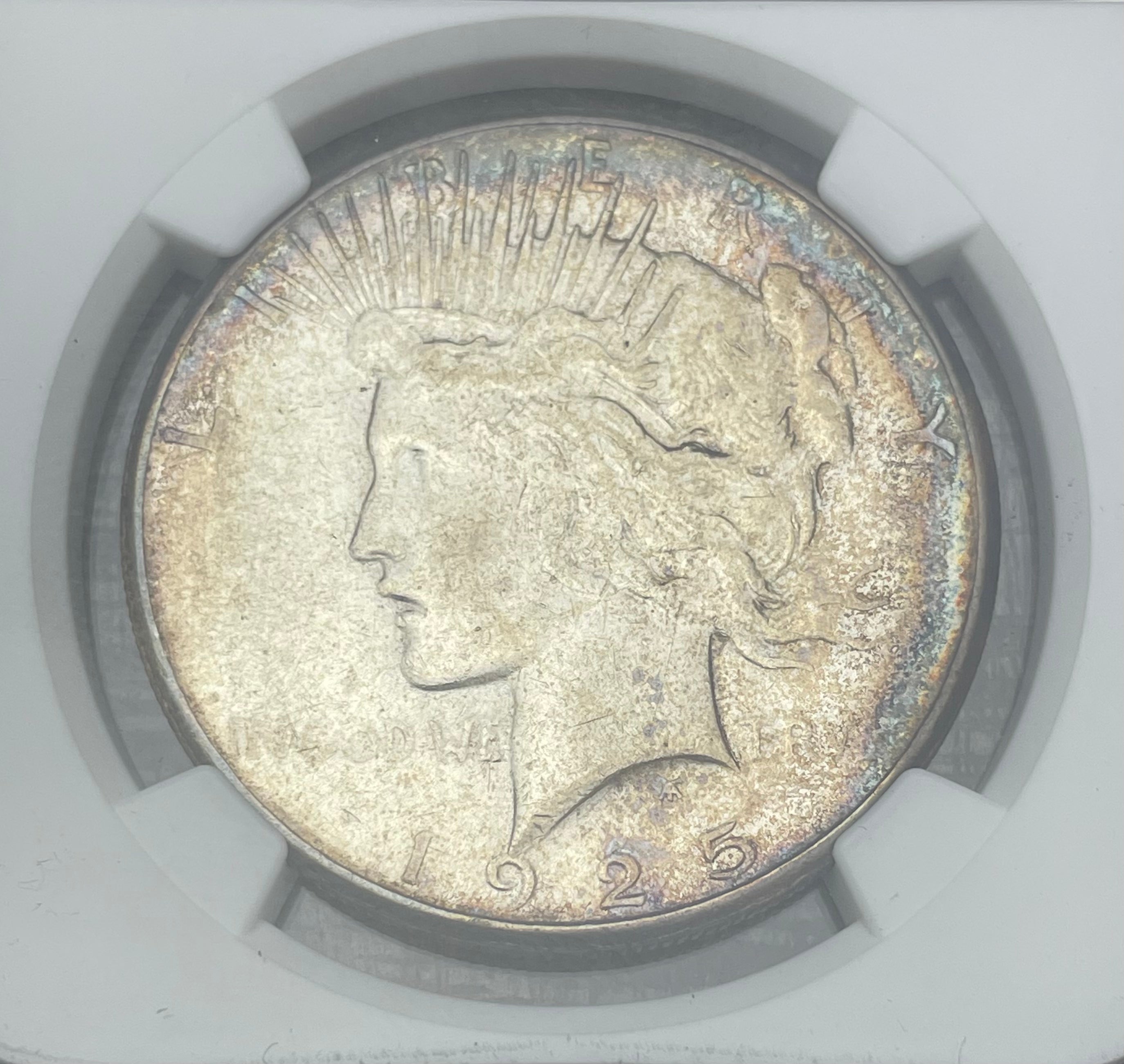 1925-S $1 US Silver Peace Dollar NGC AU Details ~ Cleaned ~ Beautifully Toned