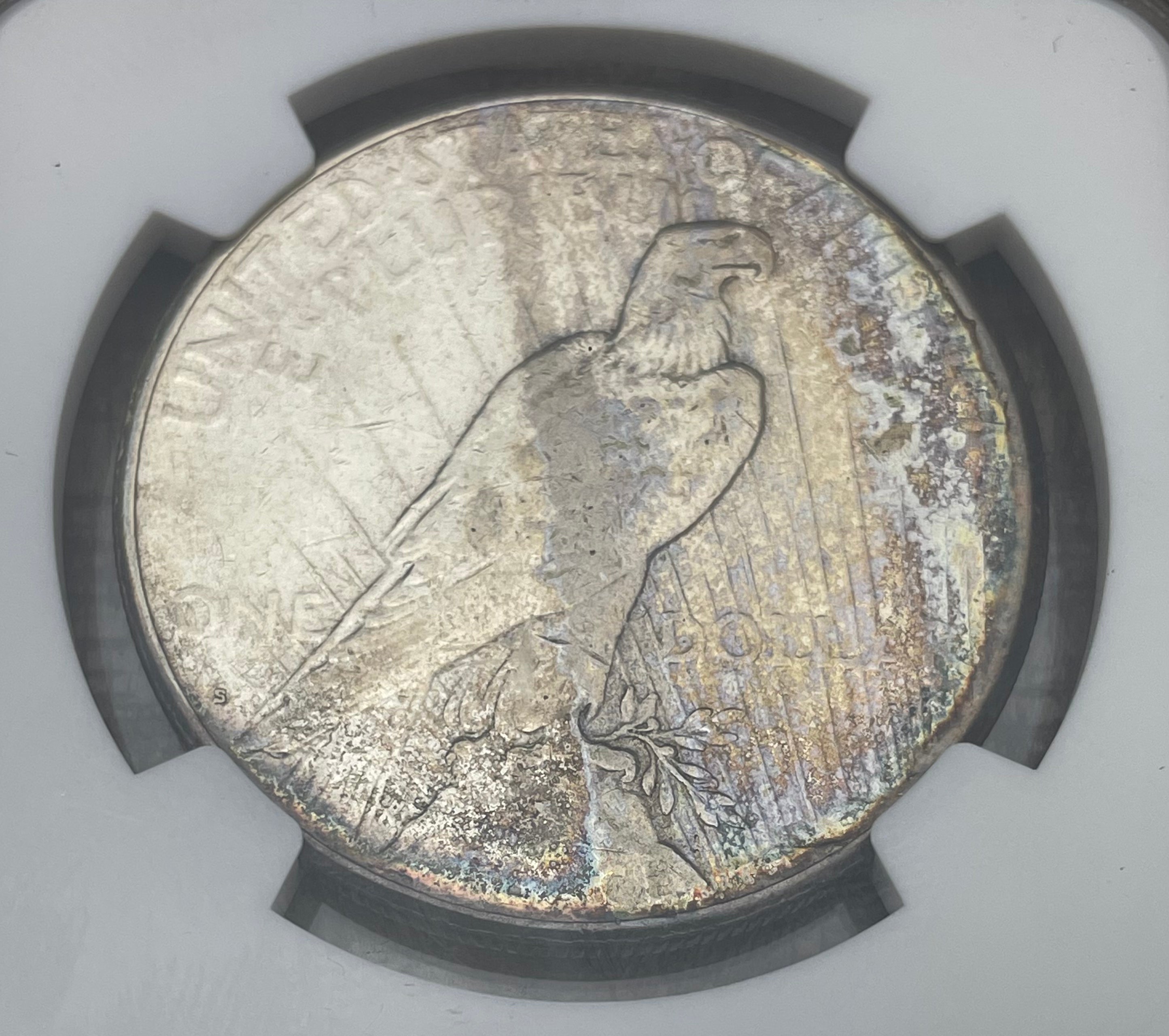 1925-S $1 US Silver Peace Dollar NGC AU Details ~ Cleaned ~ Beautifully Toned