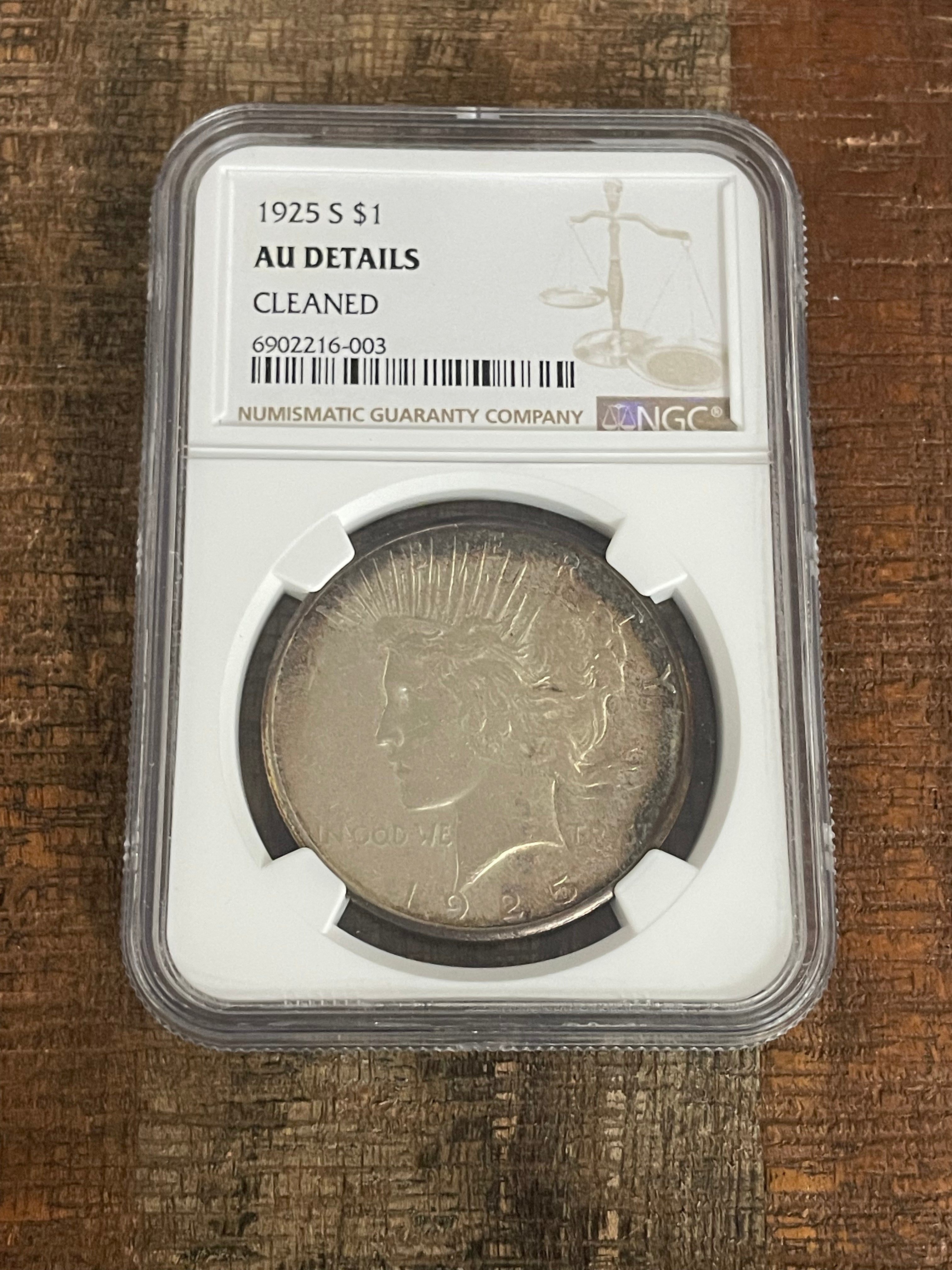 1925-S $1 US Silver Peace Dollar NGC AU Details ~ Cleaned ~ Beautifully Toned